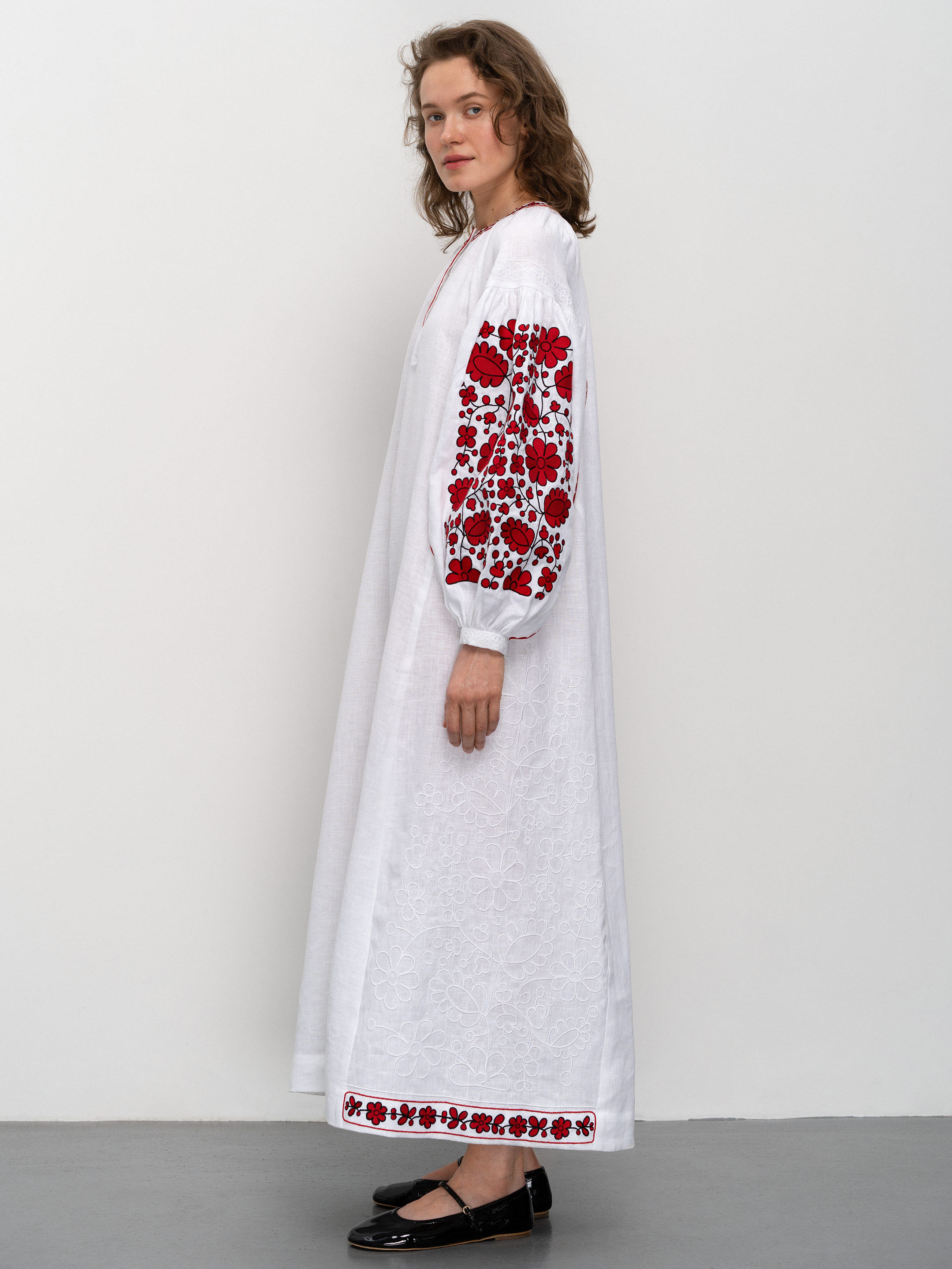 Long embroidered dress Myrhorodska fitting