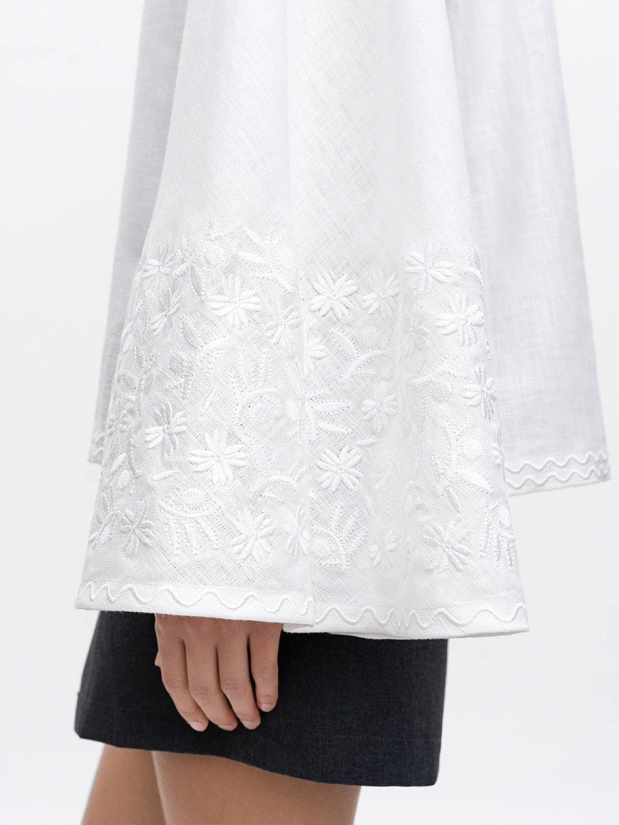 Linen blouse with wide sleeves and embroidery Teren Syniy — White