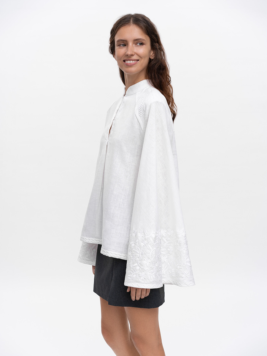 Linen blouse with wide sleeves and matching embroidery Teren Mono [0]