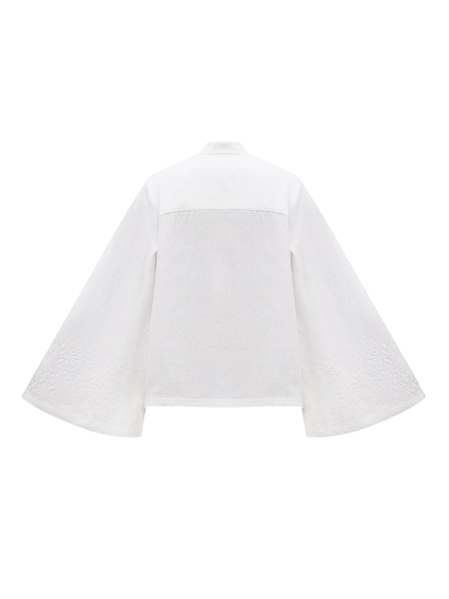 Linen blouse with wide sleeves and embroidery Teren Syniy — White