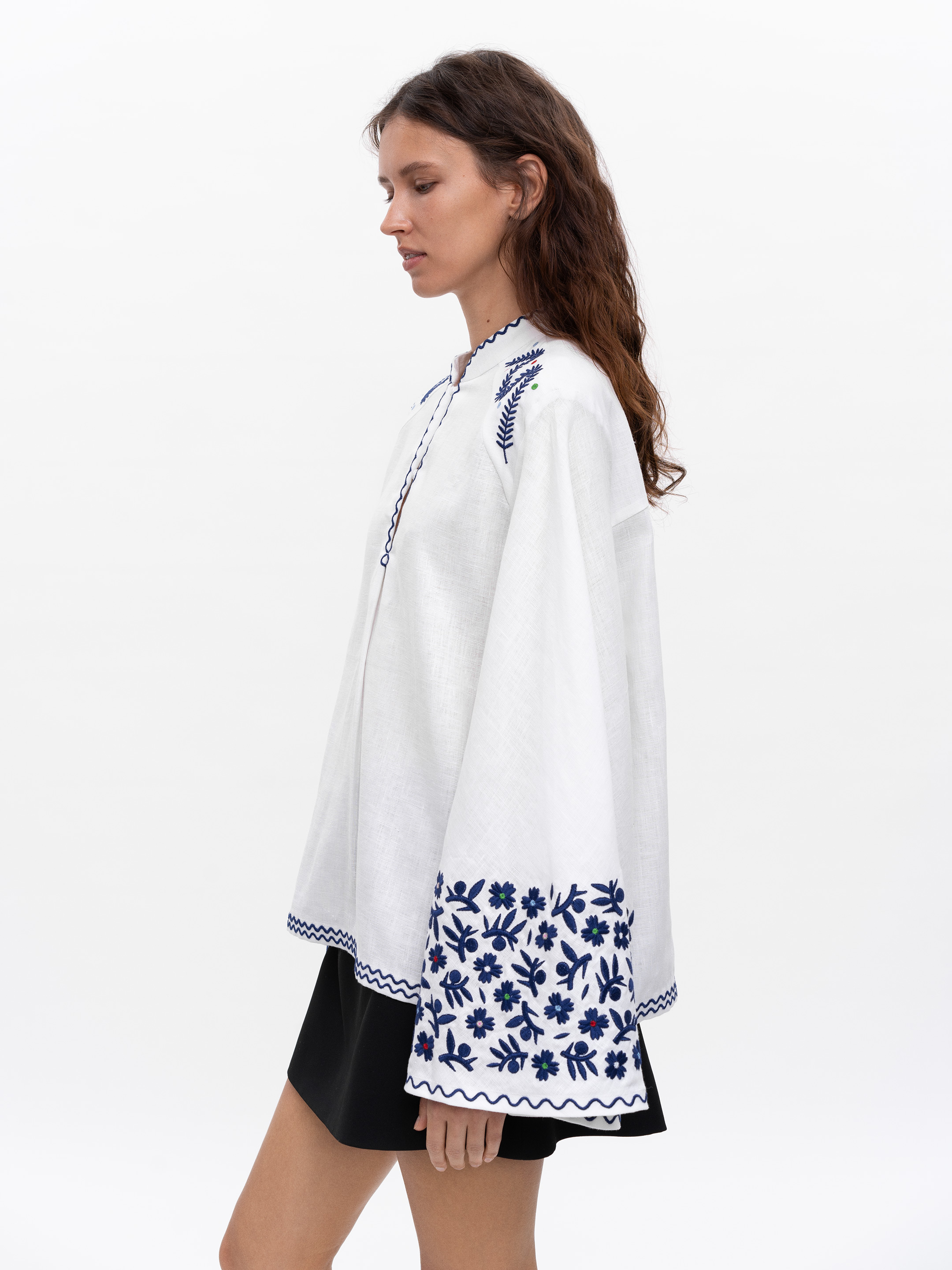 Linen blouse with wide sleeves and embroidery Teren Syniy choose