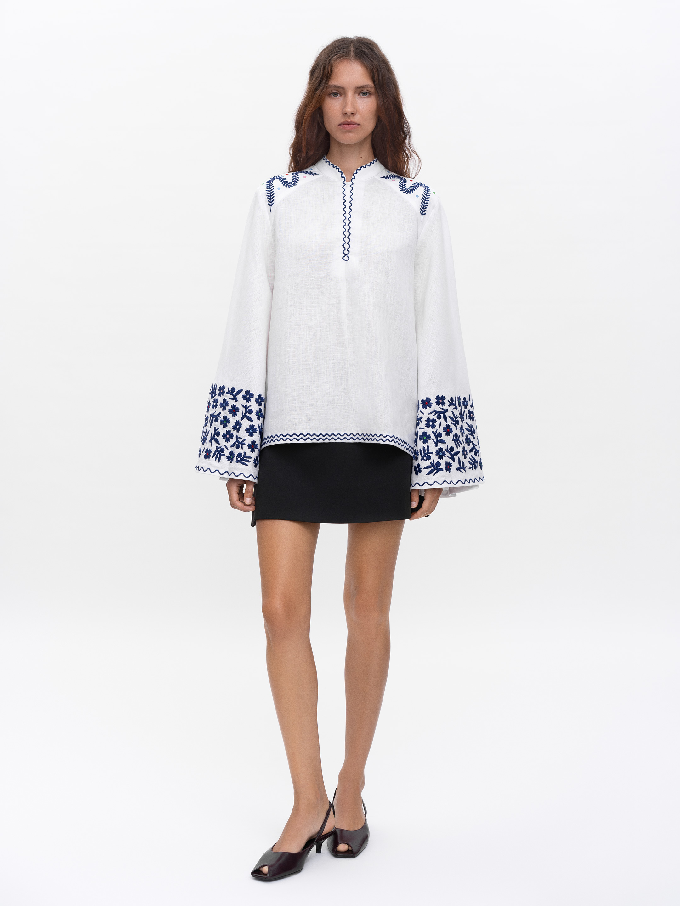 Linen blouse with wide sleeves and embroidery Teren Syniy cheap