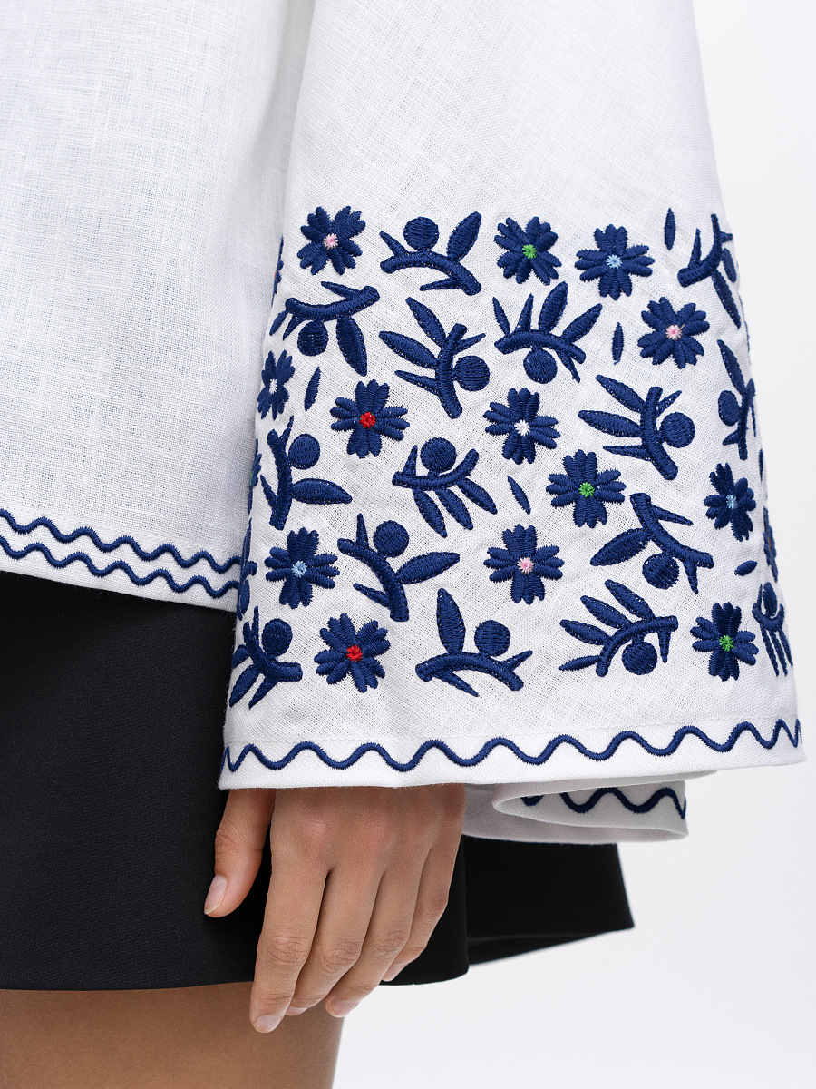 Linen blouse with wide sleeves and embroidery Teren Syniy [0]