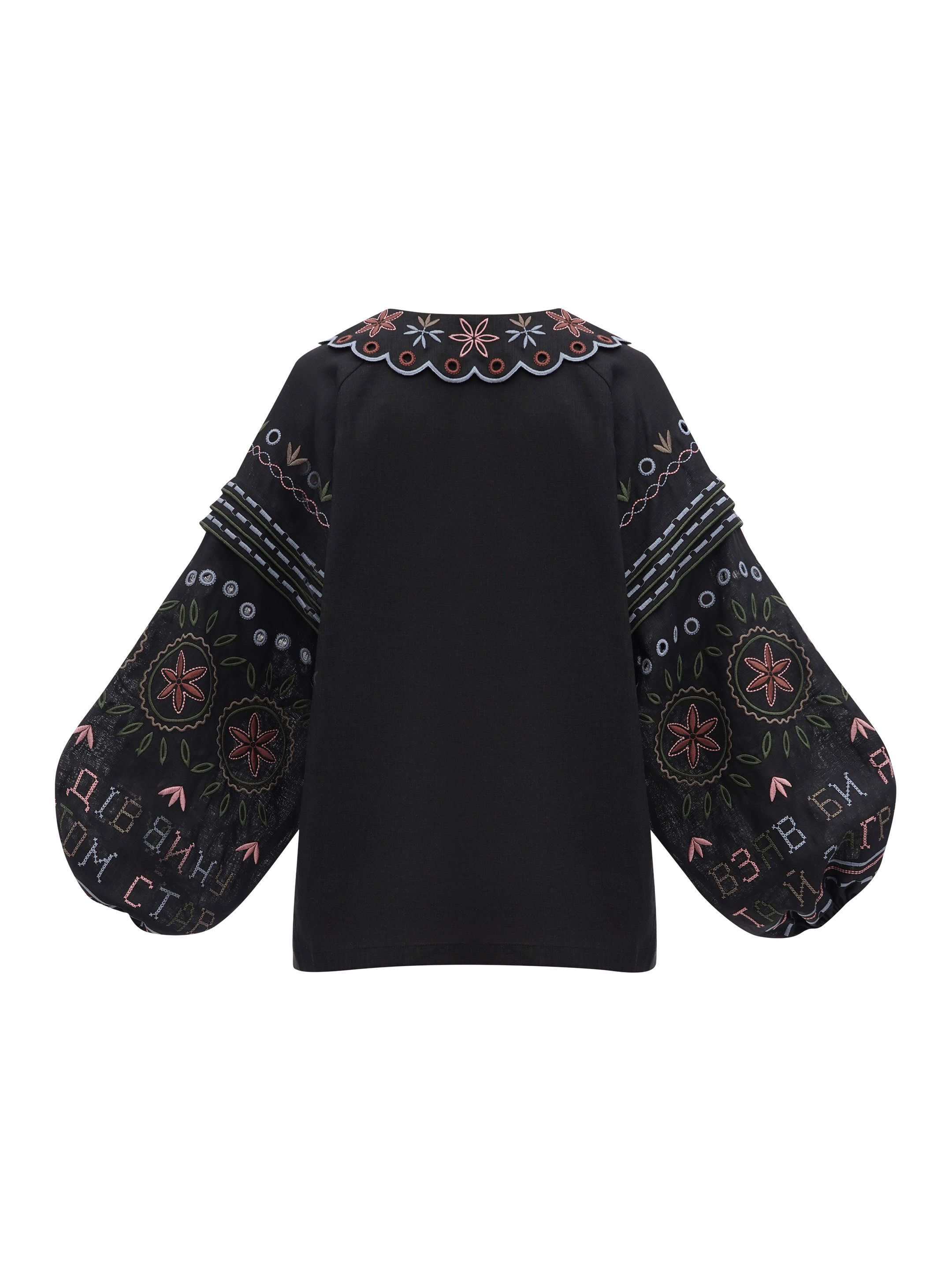 Embroidered jacket made of black linen with a collar Bandura Temna buy