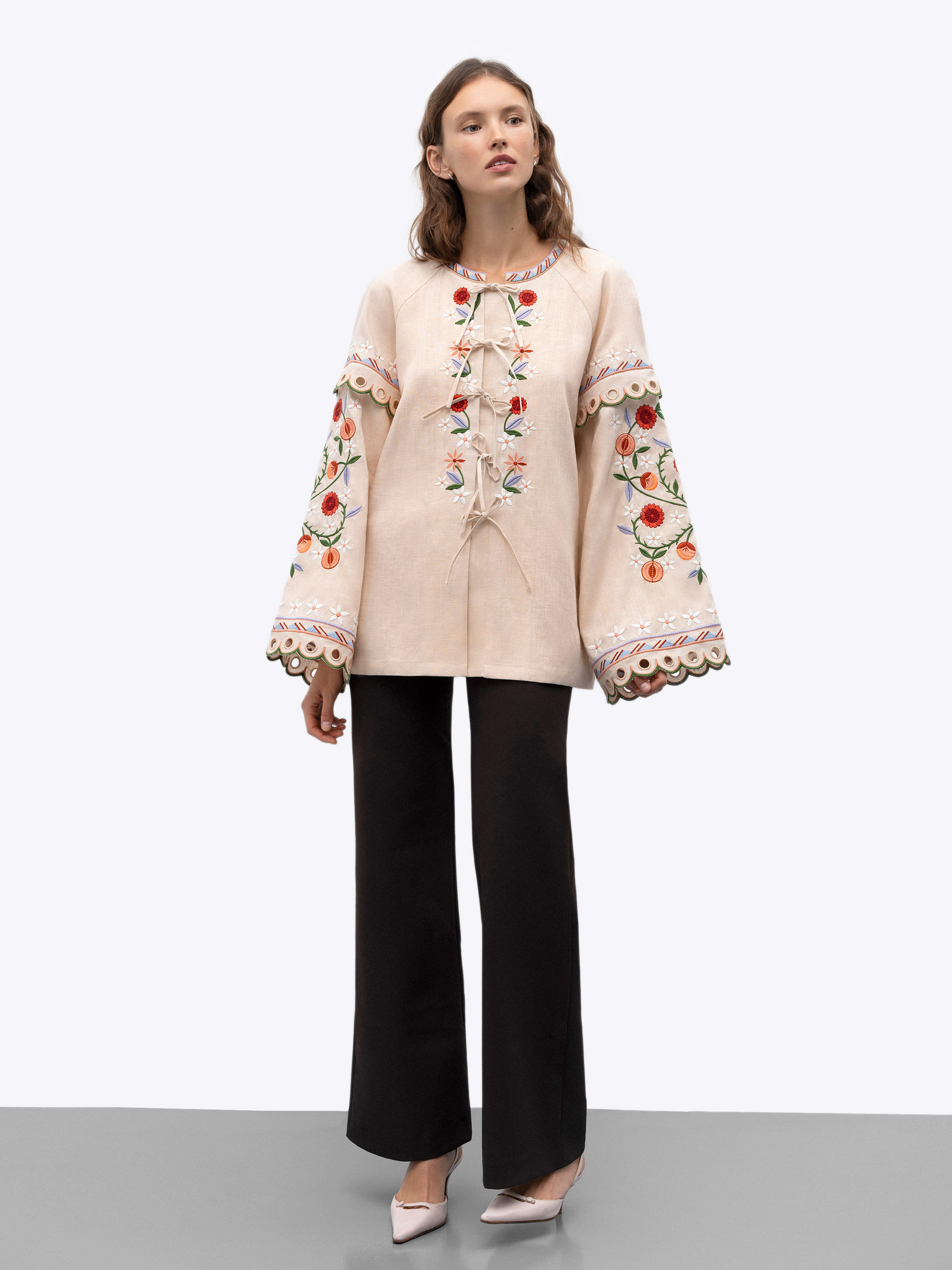Women's embroidered blouse Apricot photo