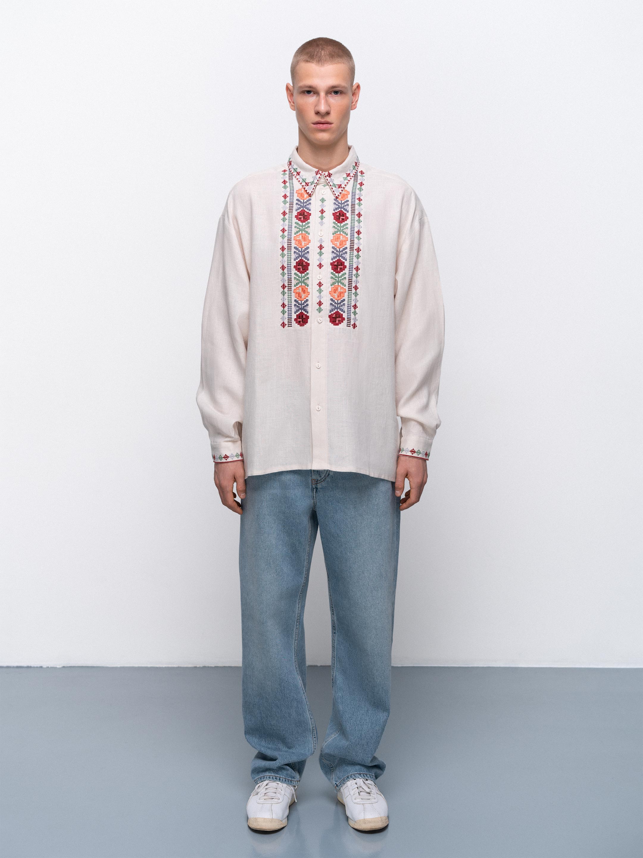 Men's embroidered shirt dedicated to the east Apricot cheap