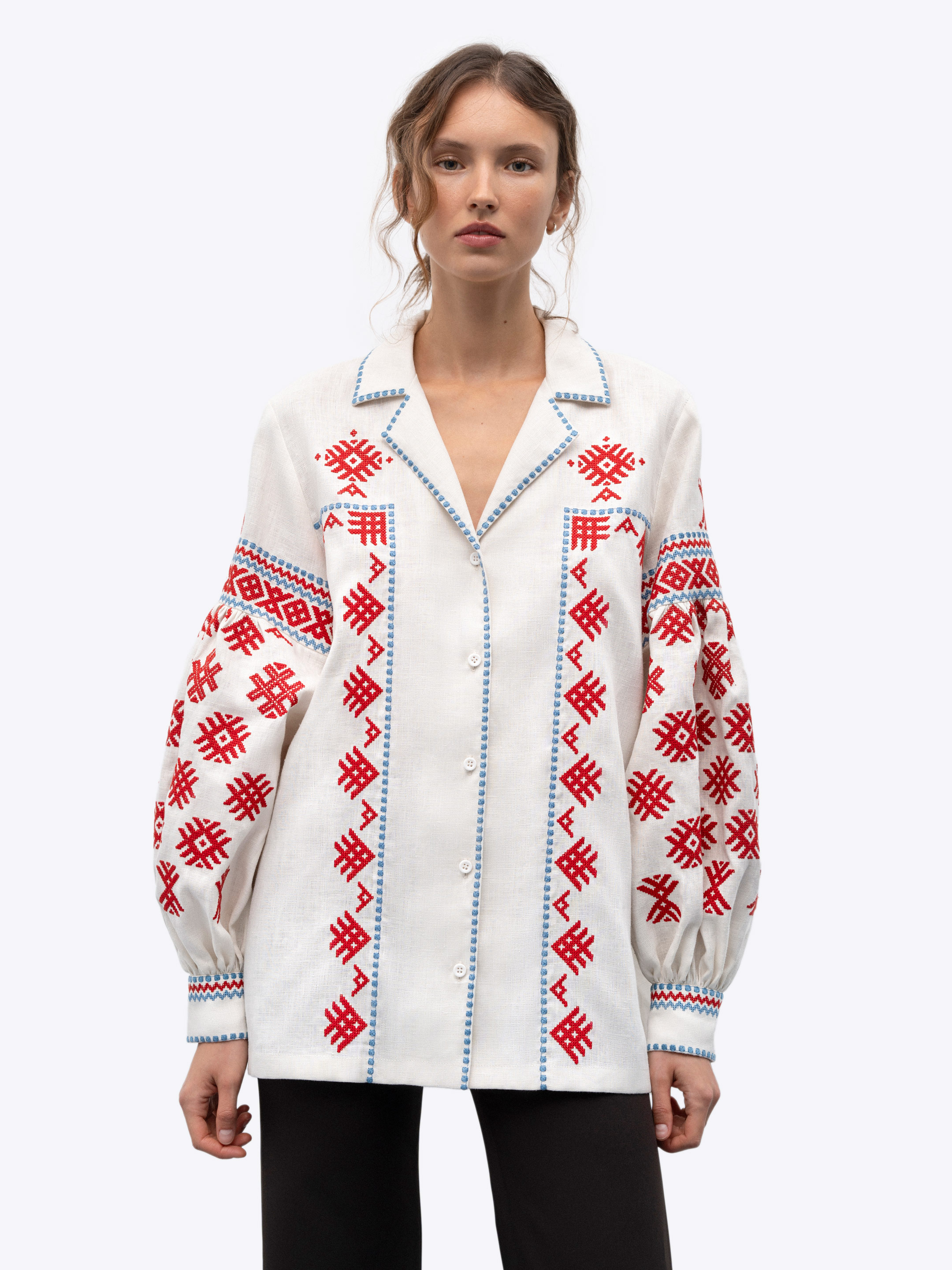 Women's vyshyvanka based on Olga Kosach's ornaments Pchilka in Ukraine