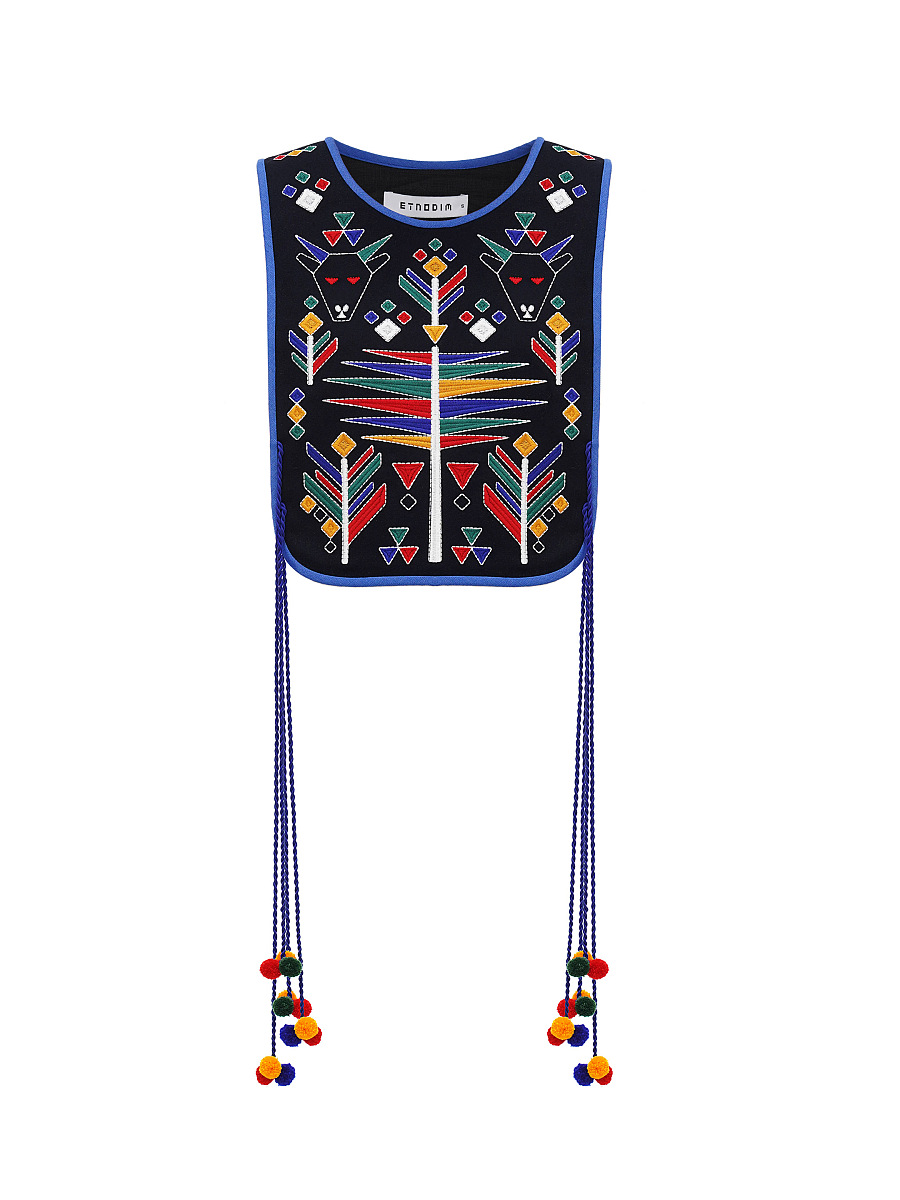 Wool embroidered vest with ties Koza Chorna [0]