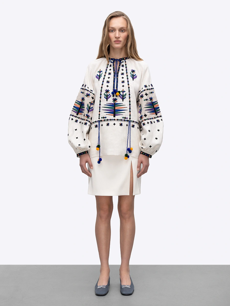 Women's embroidered shirt with geometric embroidery Melanka Temna — White