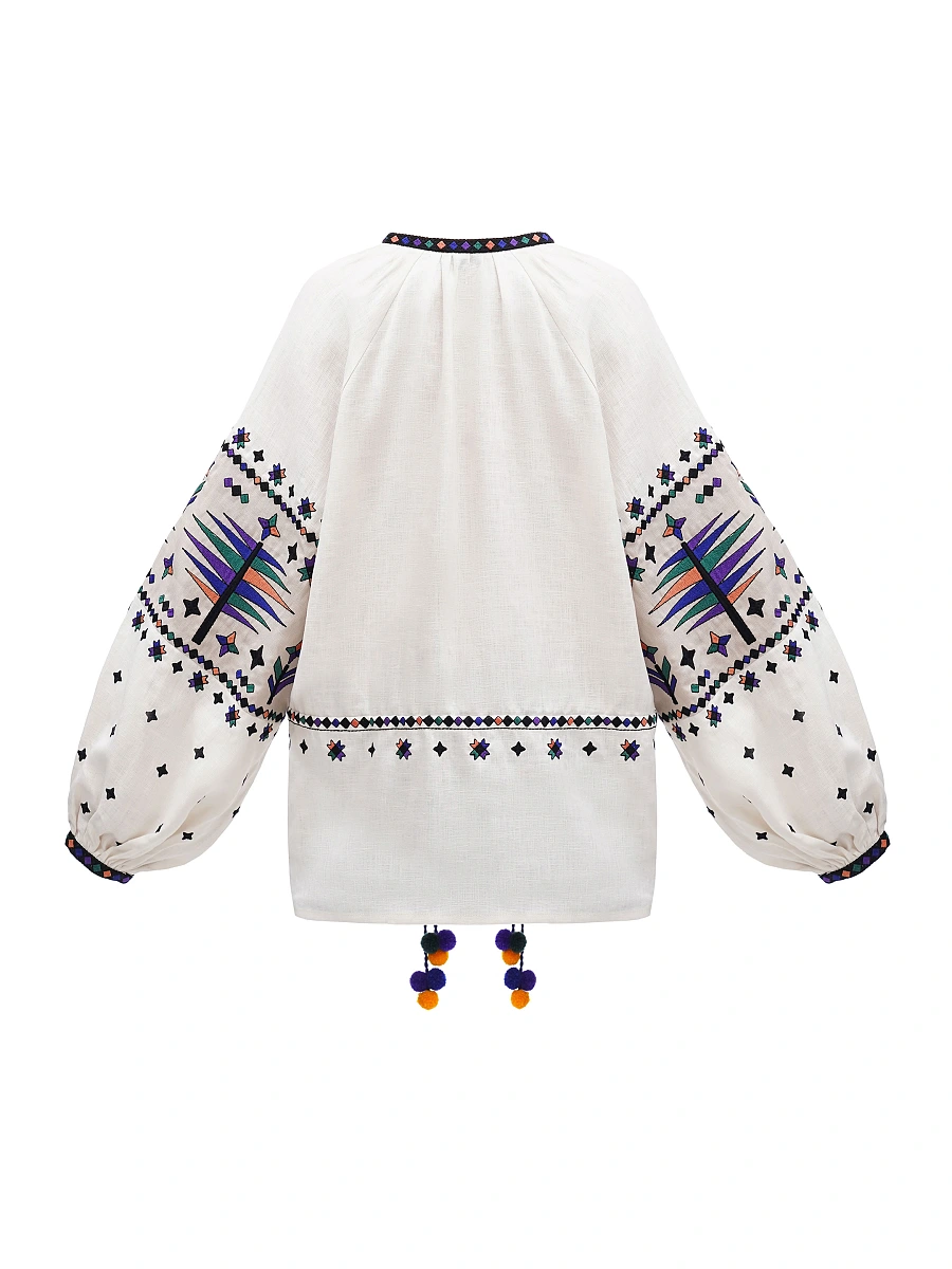 Women's embroidered shirt with geometric embroidery Melanka Temna — White