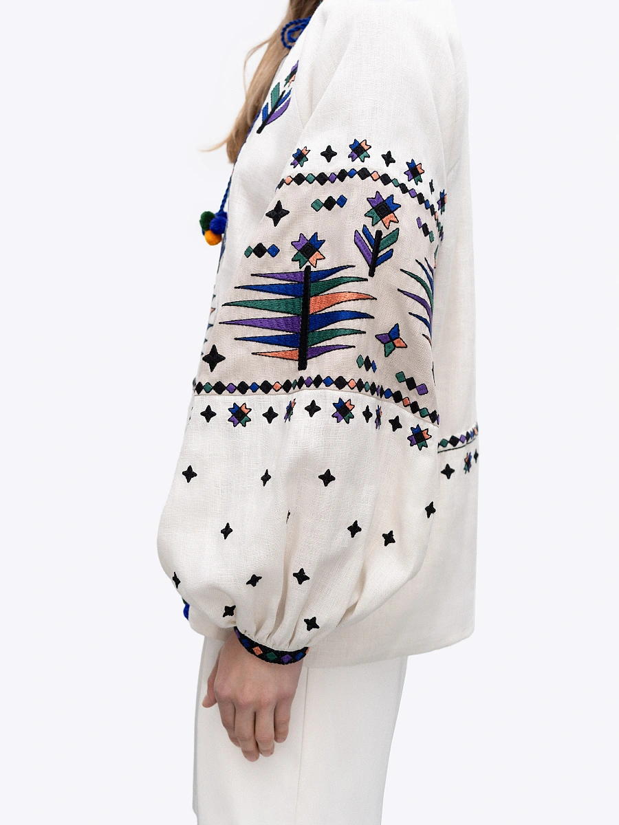 Women's embroidered shirt with geometric embroidery Melanka Temna — White