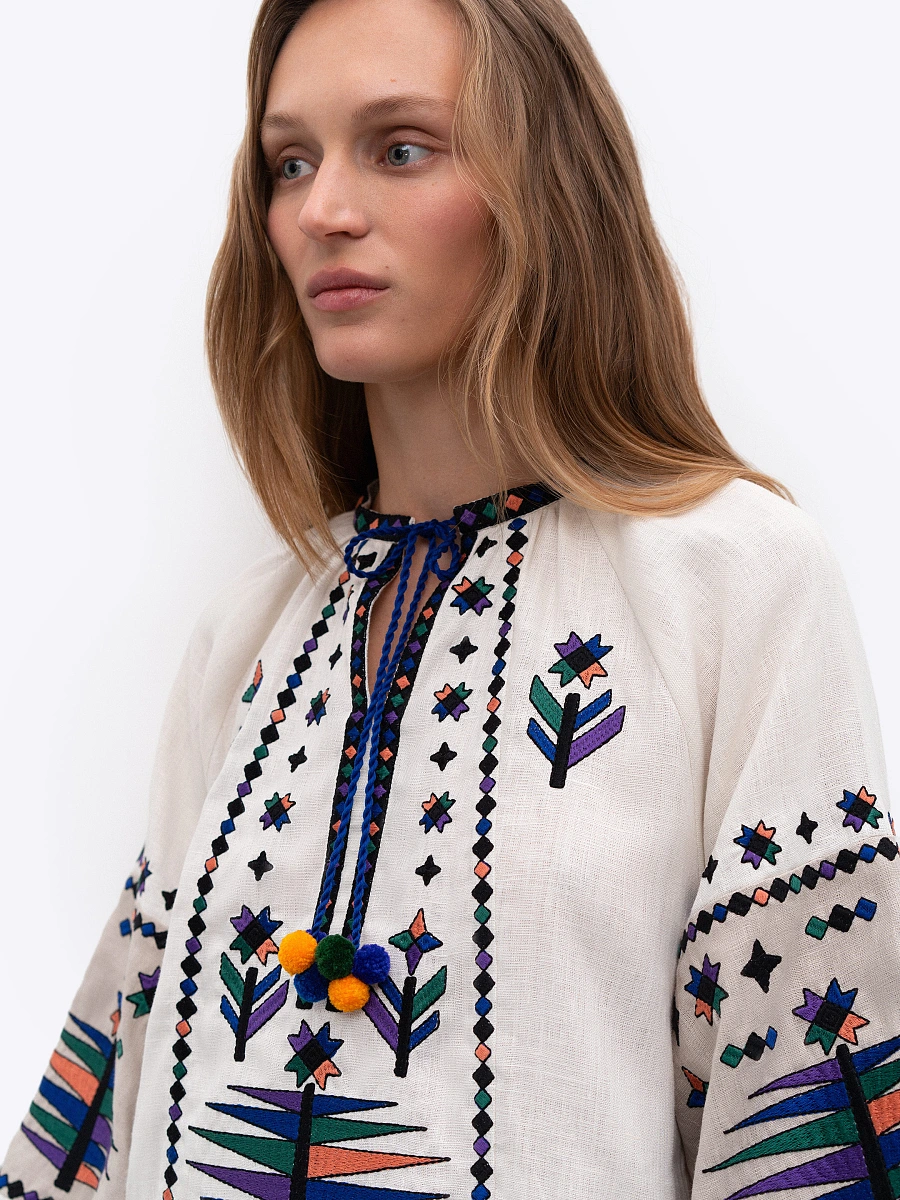 Women's embroidered shirt with geometric embroidery Melanka Temna — White