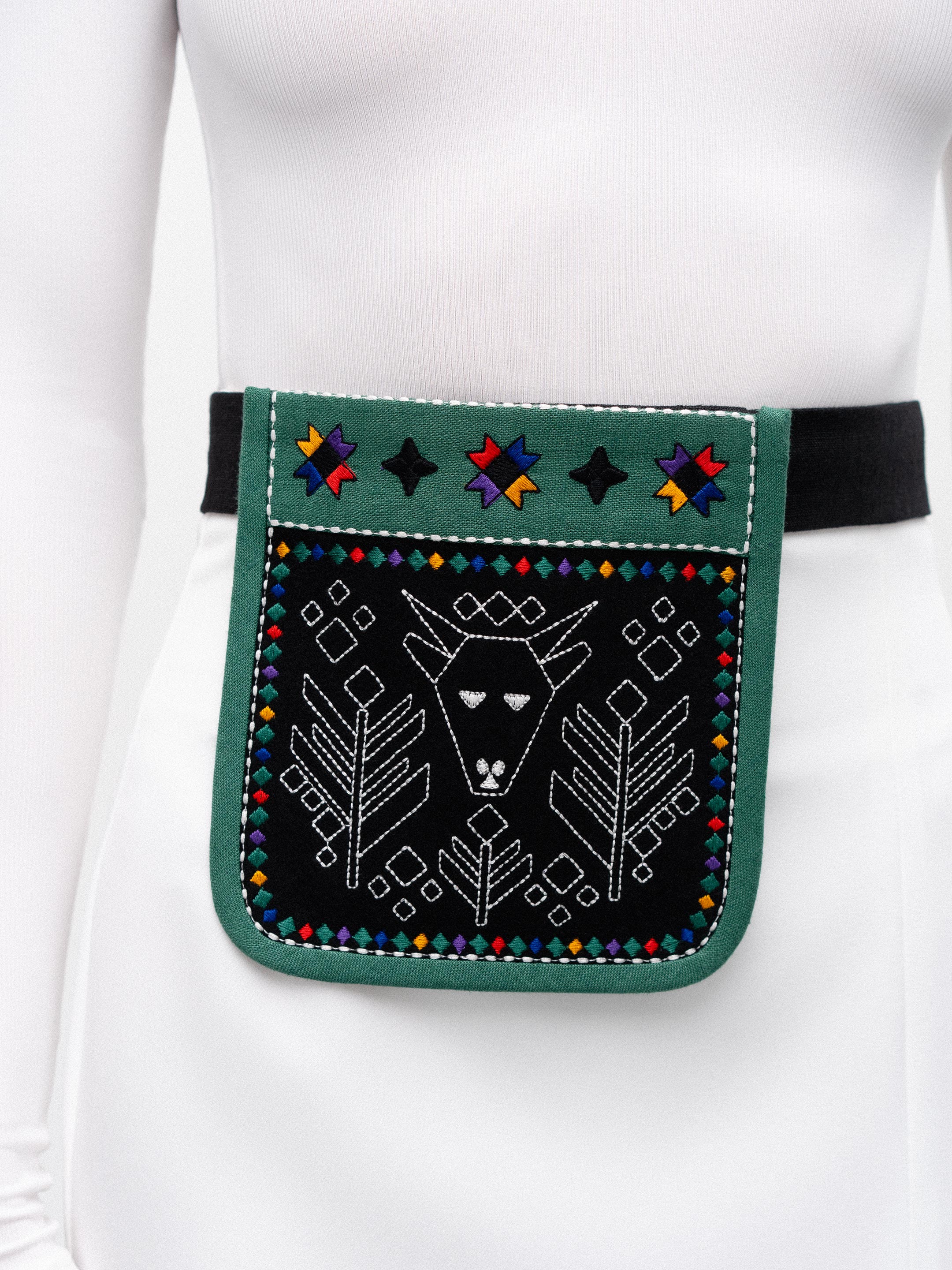 Pocket bag with embroidery Goat Green ціна