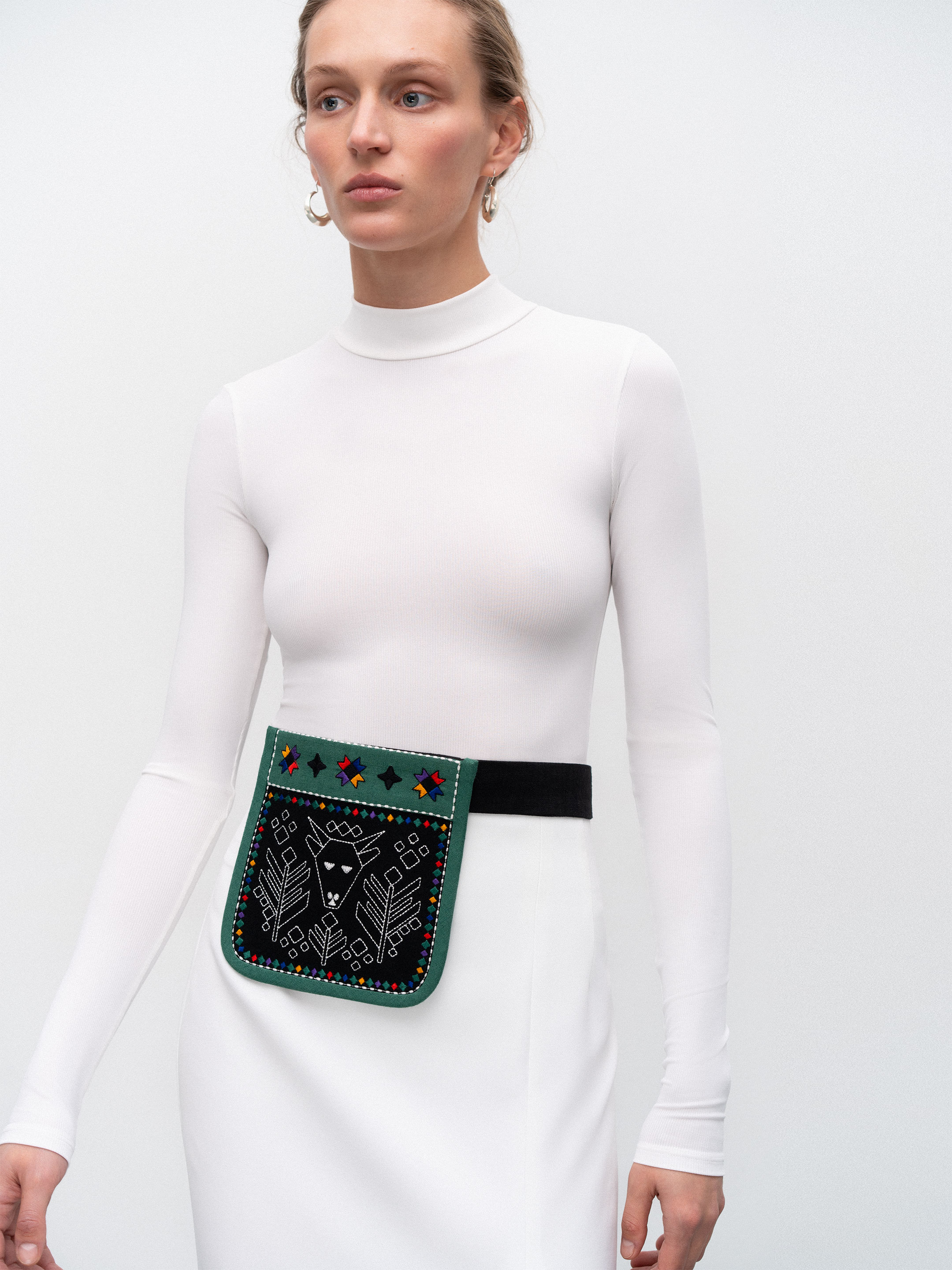 Pocket bag with embroidery Goat Green photo