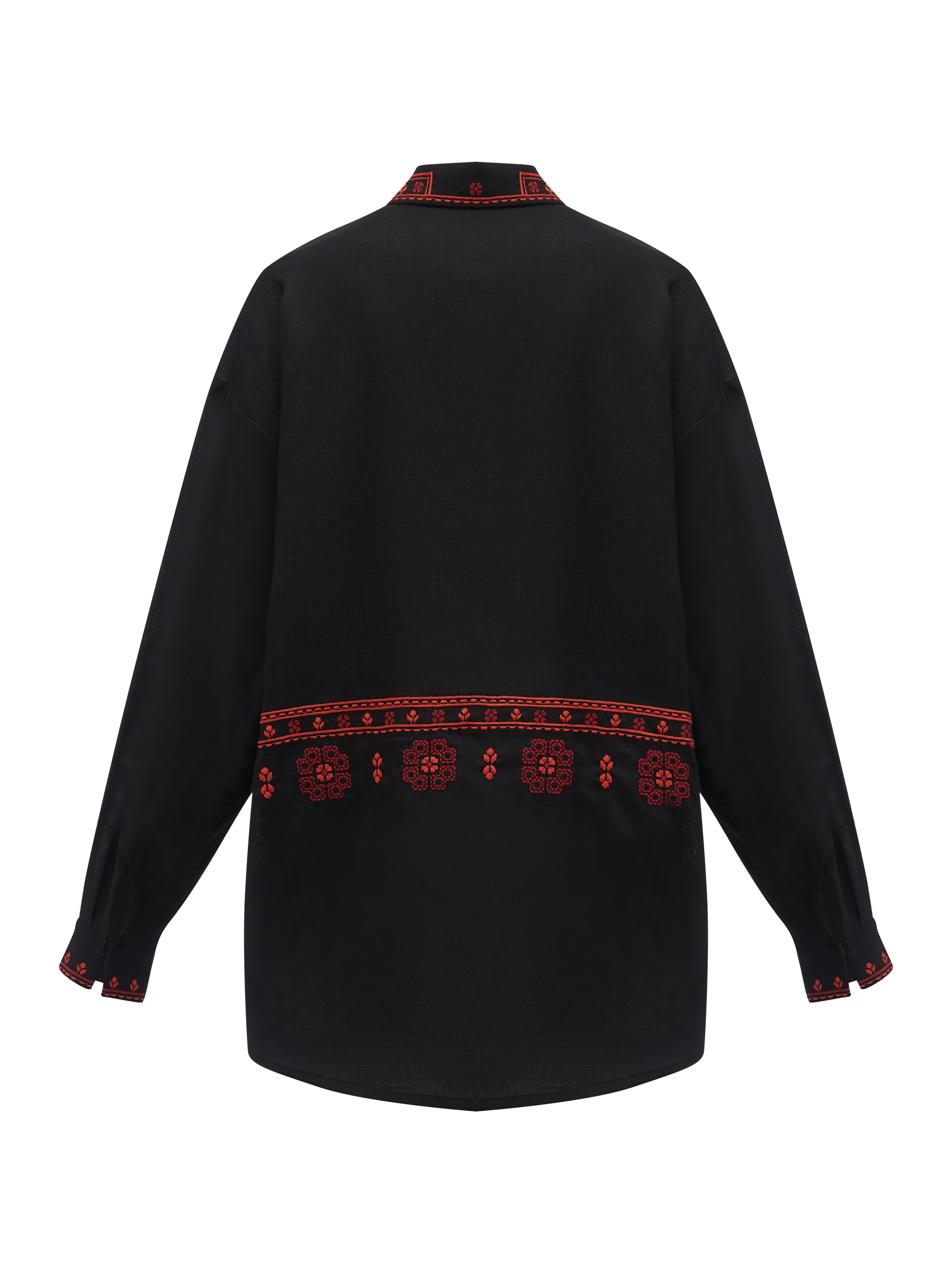 Black linen shirt with an embroidered ornament Nova Khata 1930 buy