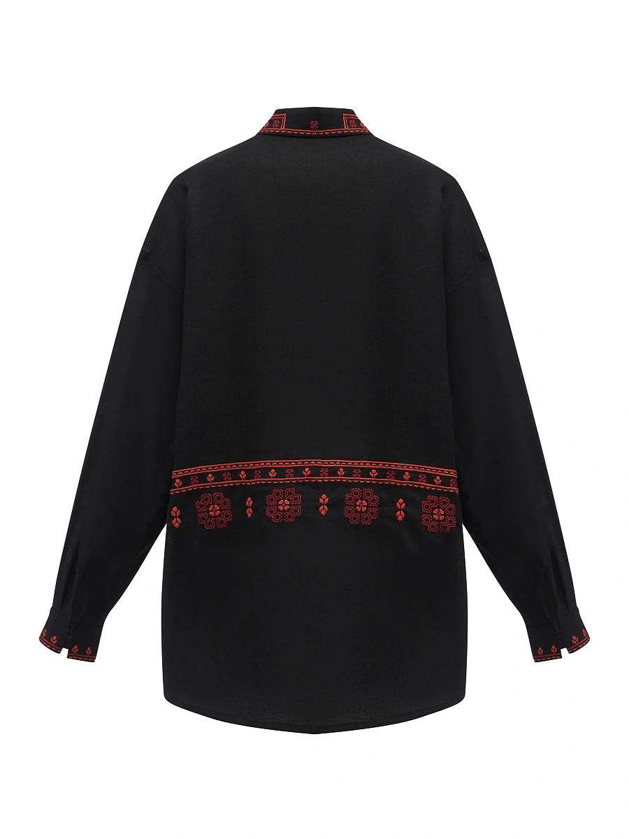 Red linen shirt with an embroidered ornament Nova Khata 1925 — Black