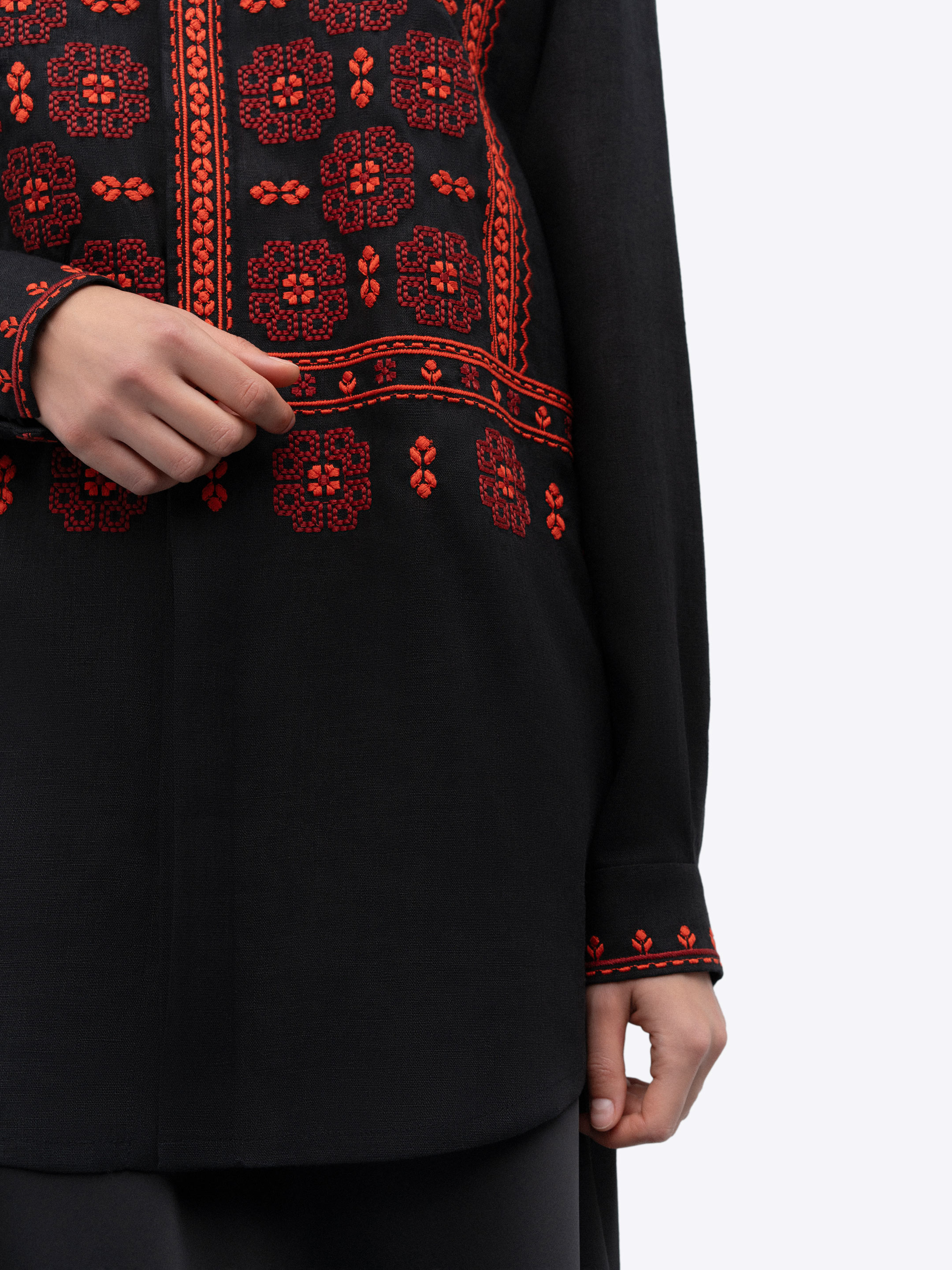 Black linen shirt with an embroidered ornament Nova Khata 1930 photo