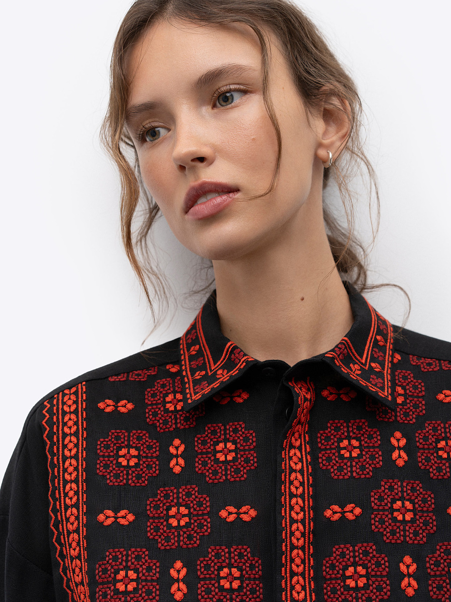 Black linen shirt with an embroidered ornament Nova Khata 1930 [0]