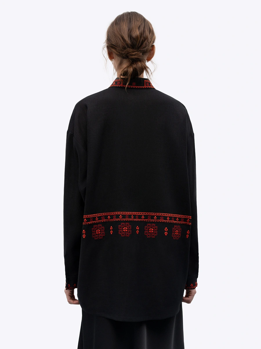 Red linen shirt with an embroidered ornament Nova Khata 1925 — Black