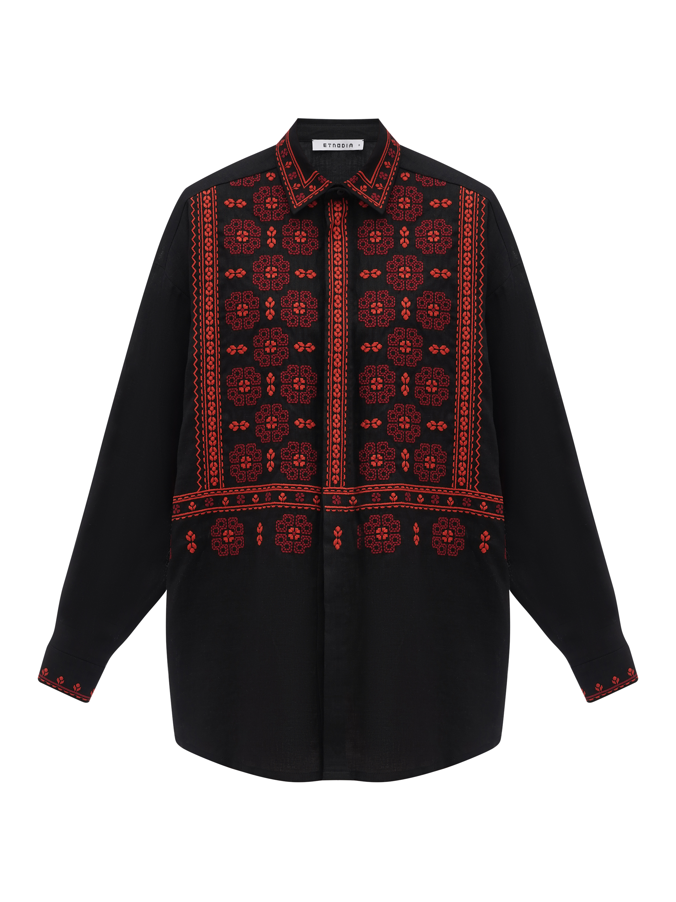 Black linen shirt with an embroidered ornament Nova Khata 1930 sizes