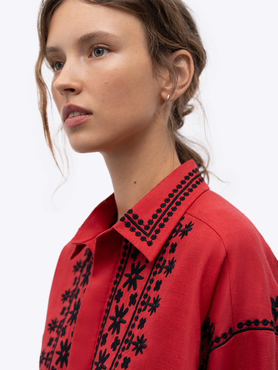 Red linen shirt with an embroidered ornament Nova Khata 1925 [0]