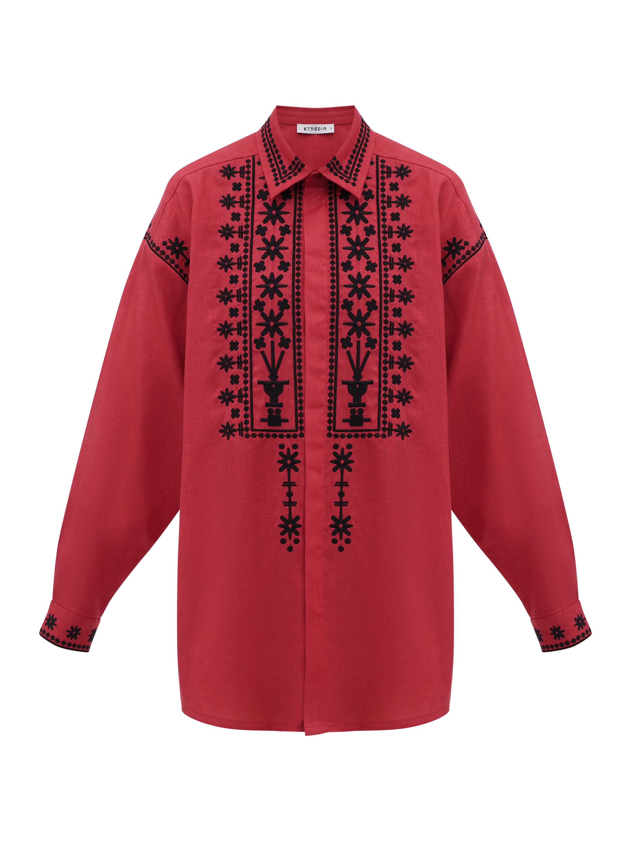 Red linen shirt with an embroidered ornament Nova Khata 1925 sizes