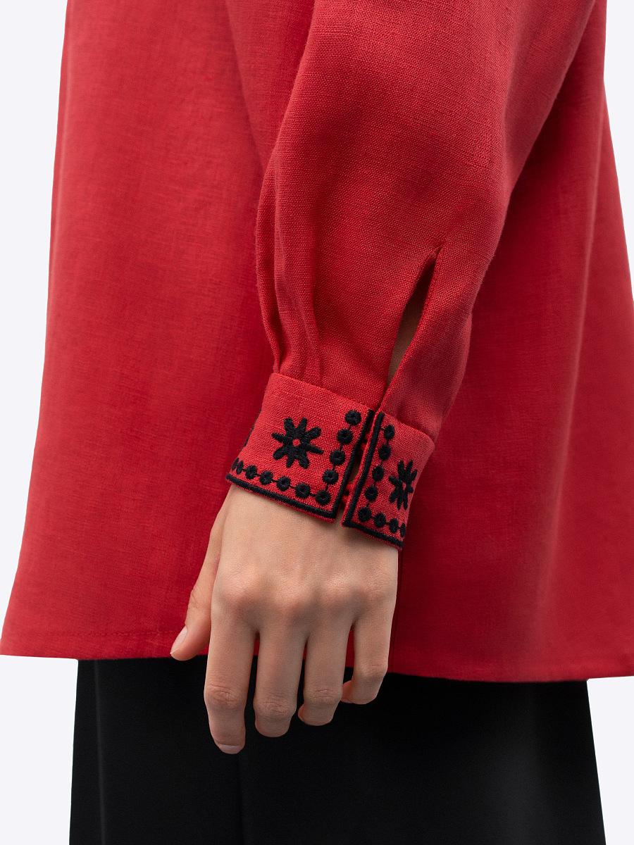 Red linen shirt with an embroidered ornament Nova Khata 1925 [0]