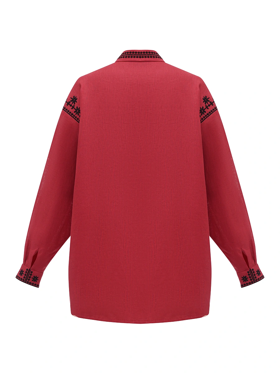 Black linen shirt with an embroidered ornament Nova Khata 1930 — Red