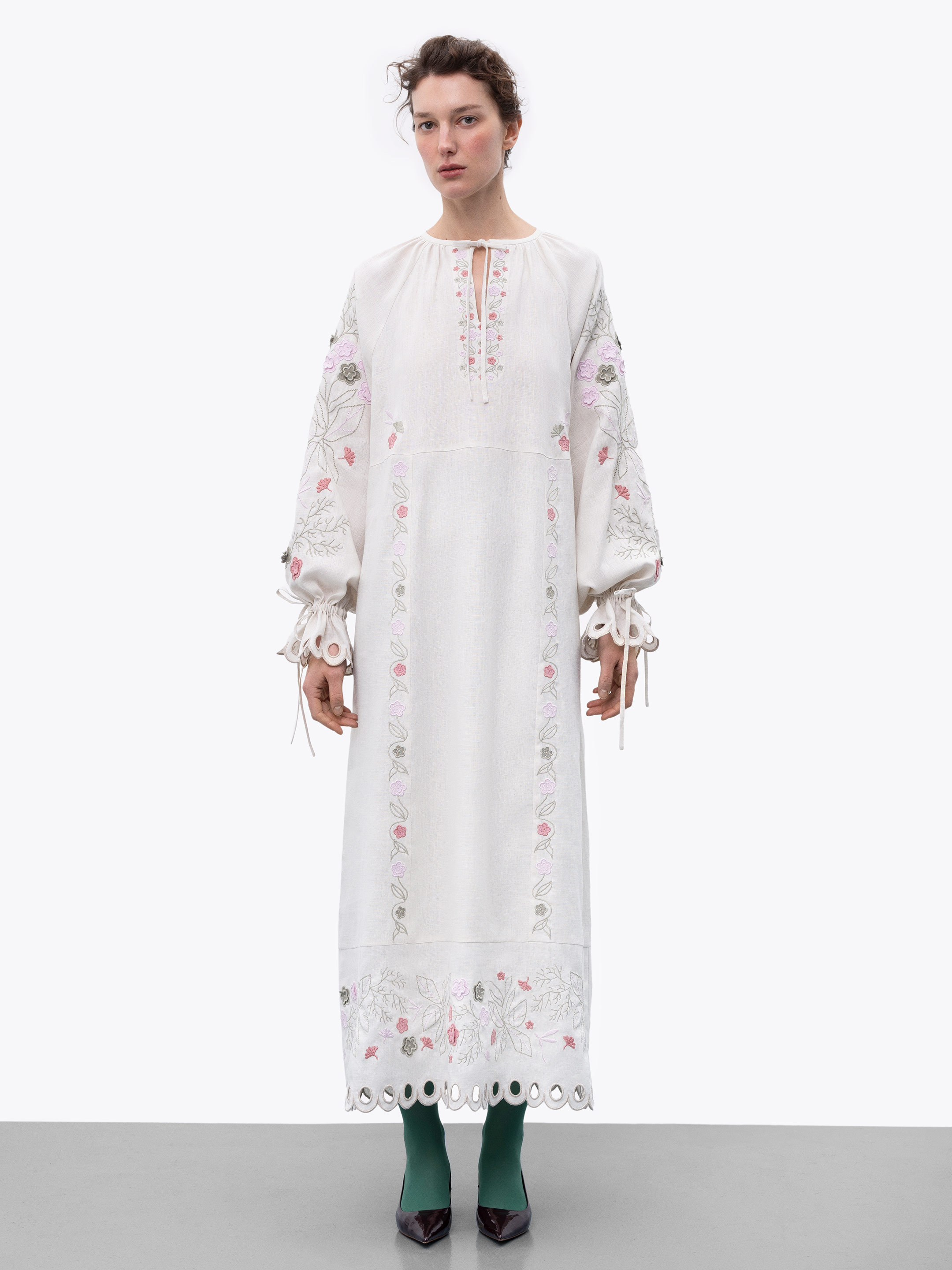 Long linen embroidered dress with floral by the motives of Rozmay Buy