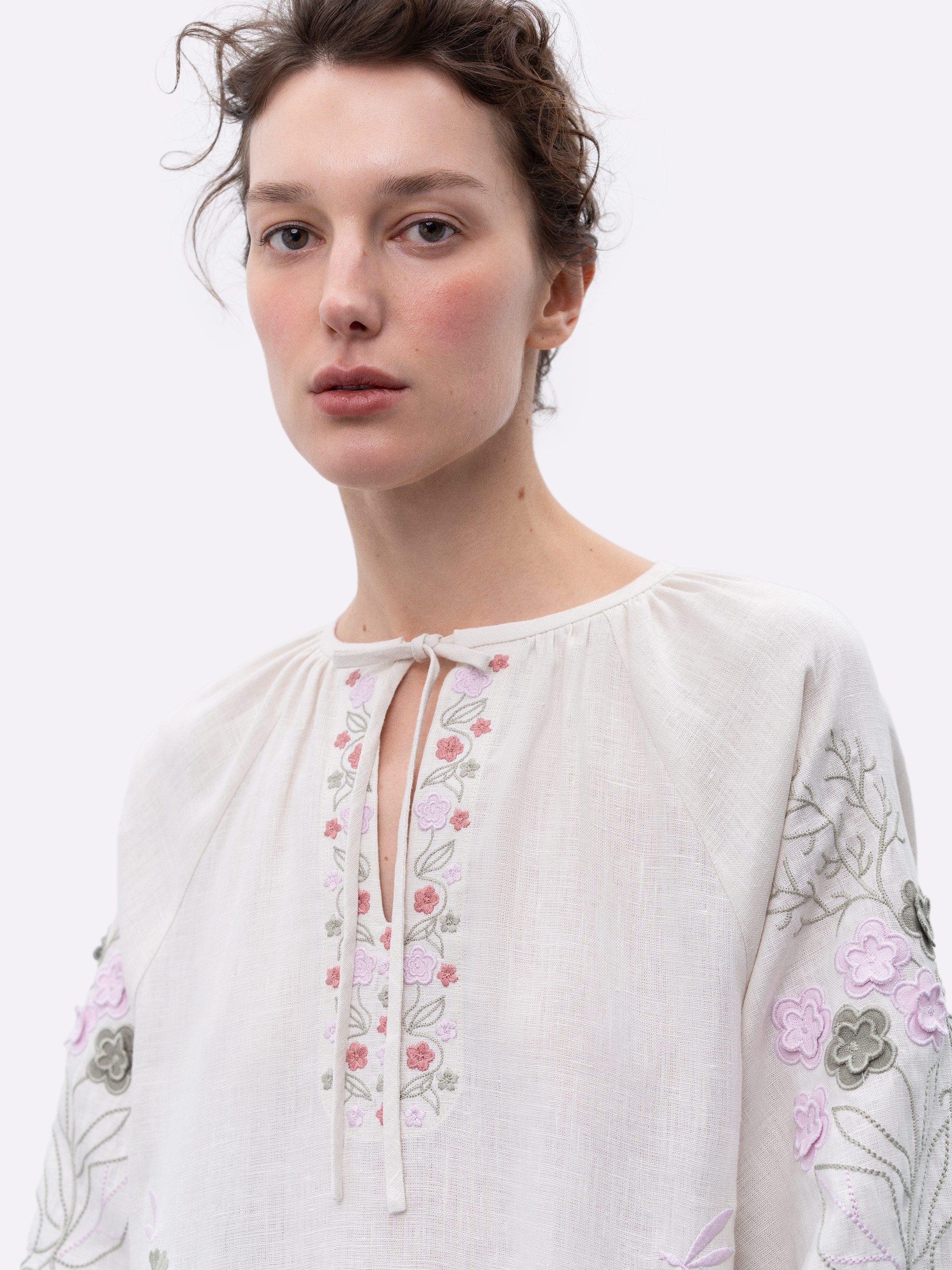 Long linen embroidered dress with floral by the motives of Rozmay cheap