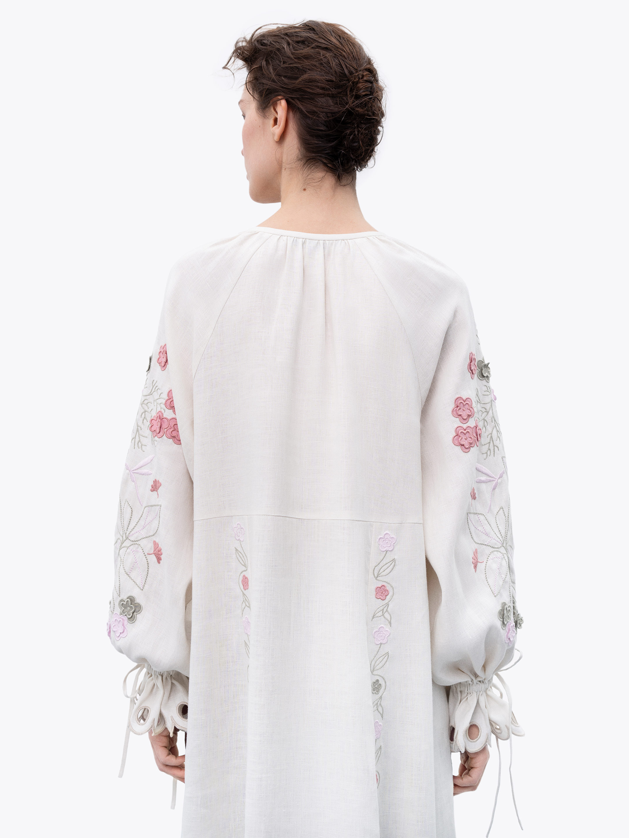 Long linen embroidered dress with floral by the motives of Rozmay fitting
