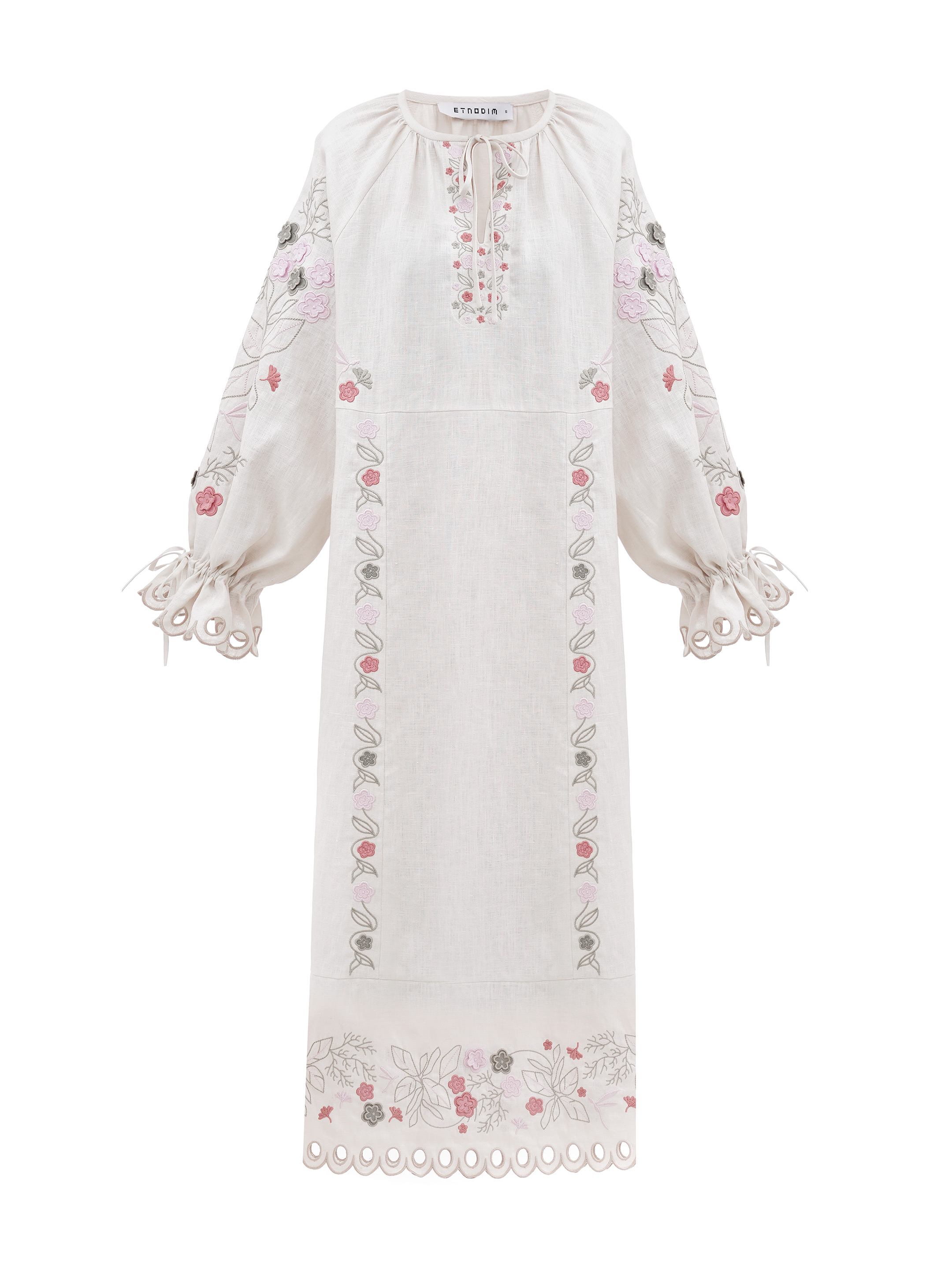 Long linen embroidered dress with floral by the motives of Rozmay order