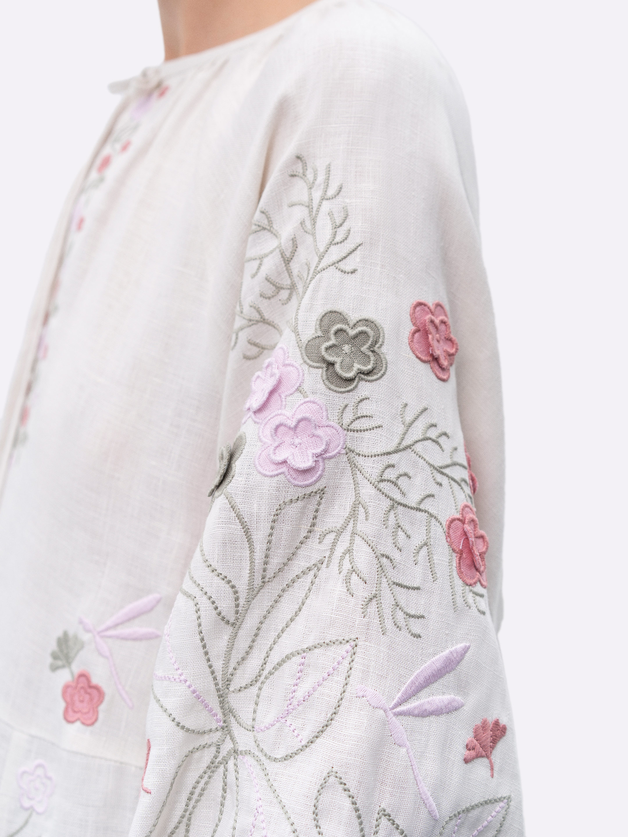 Long linen embroidered dress with floral by the motives of Rozmay photo