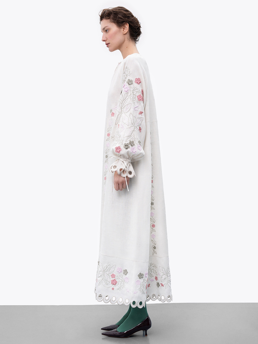 Long linen embroidered dress with floral by the motives of Rozmay [0]