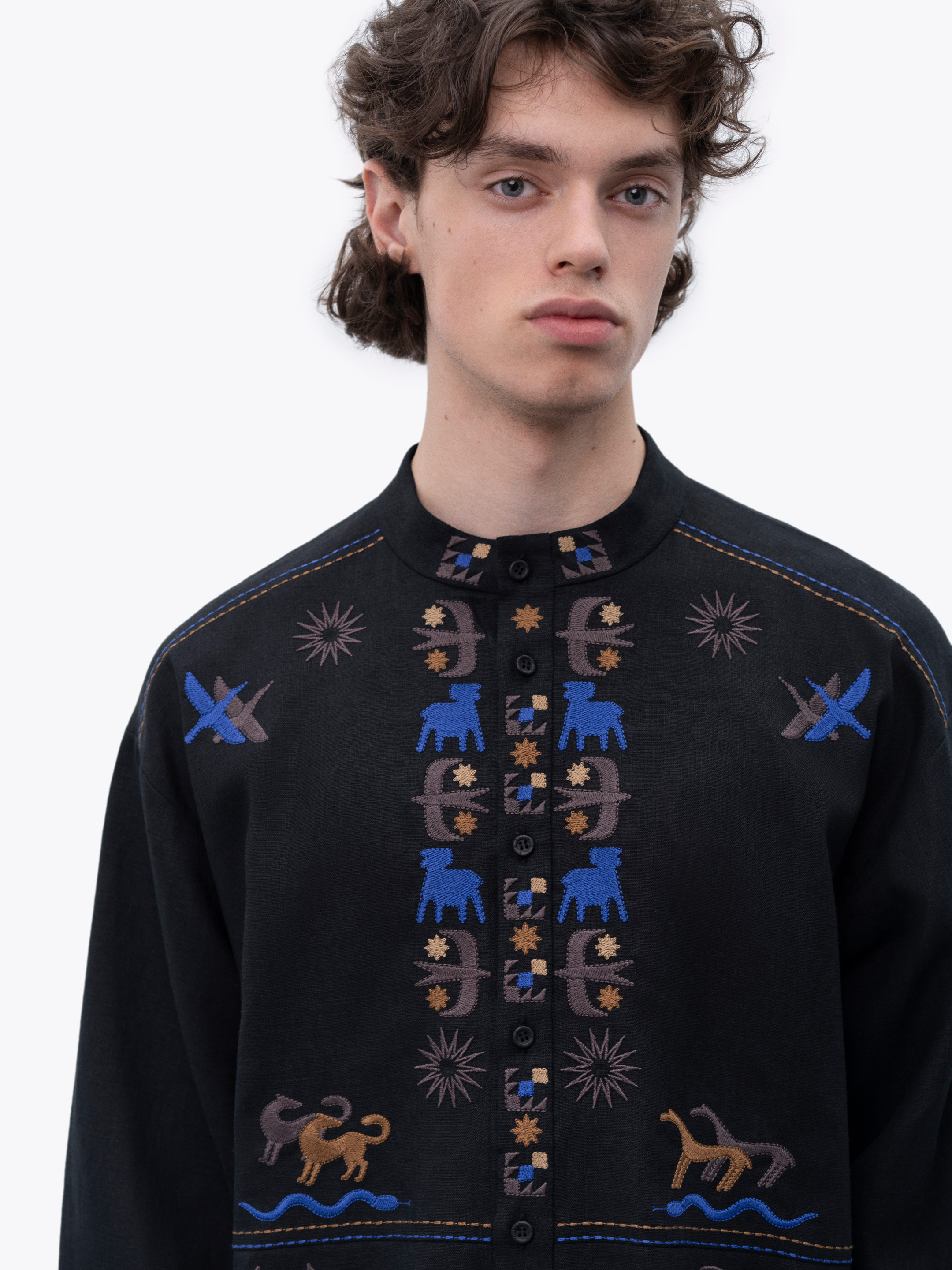 Men's linen shirt on buttons with embroidery Zvir Buy