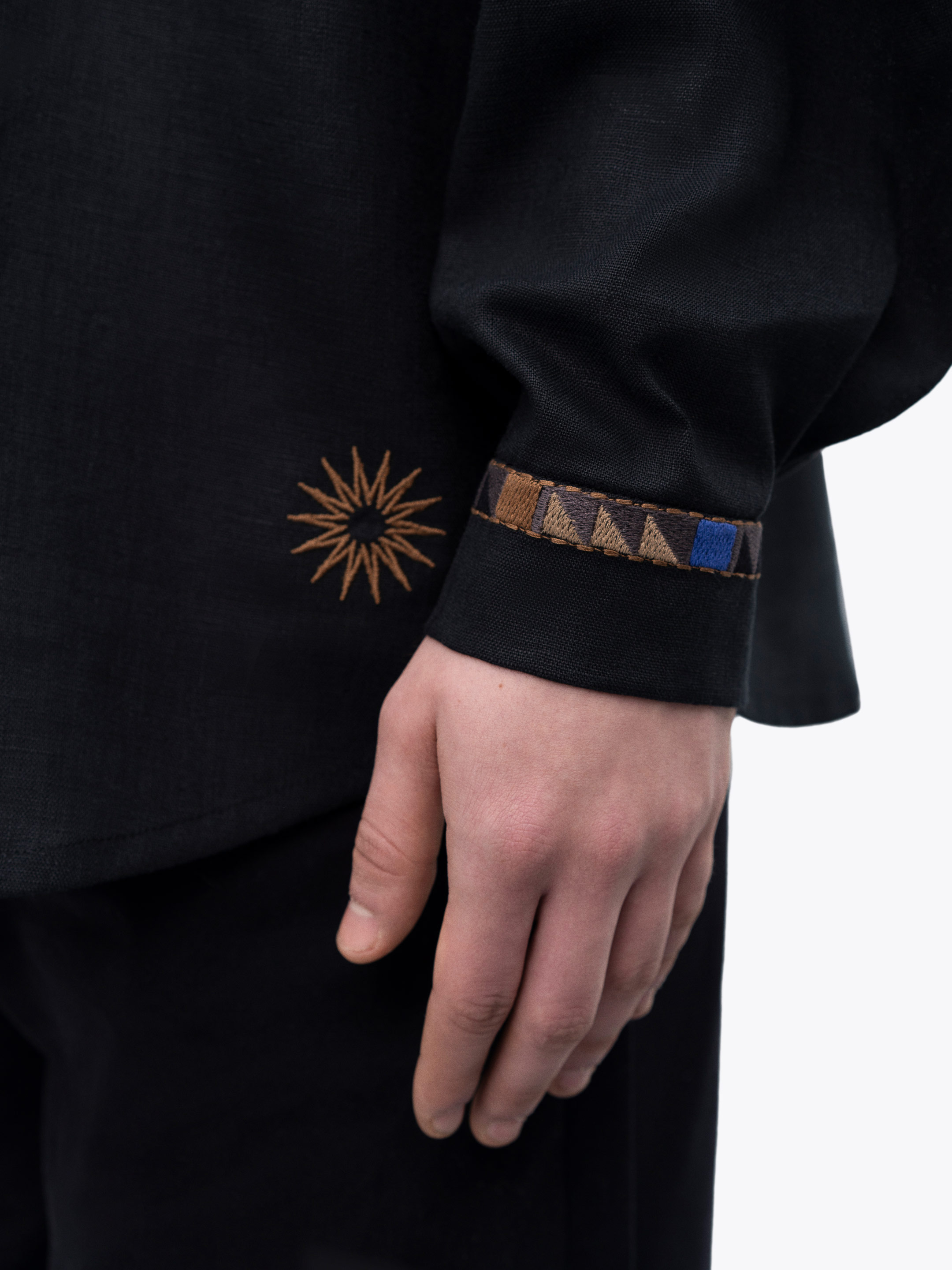 Men's linen shirt on buttons with embroidery Zvir photo