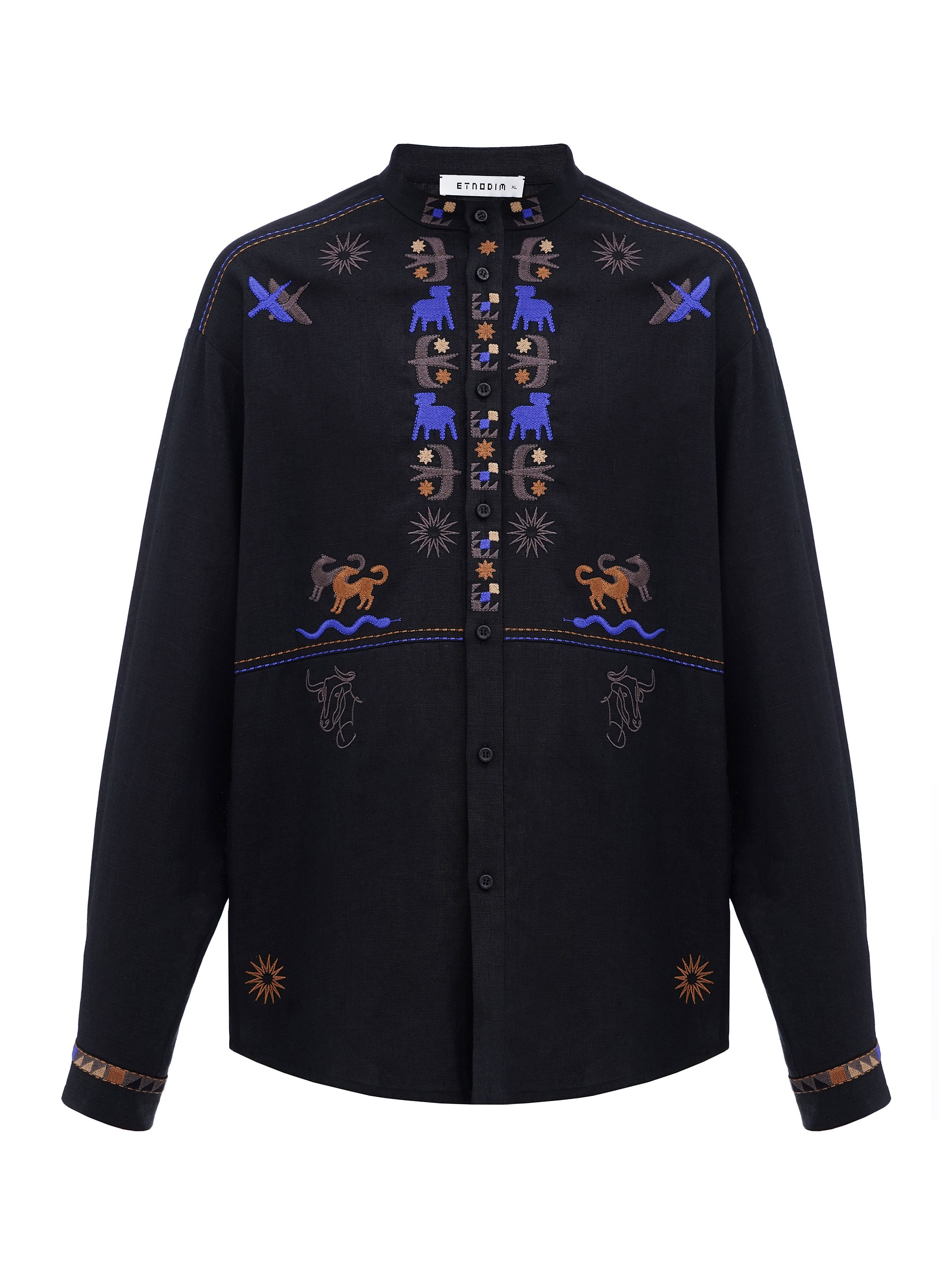 Men's linen shirt on buttons with embroidery Zvir choose