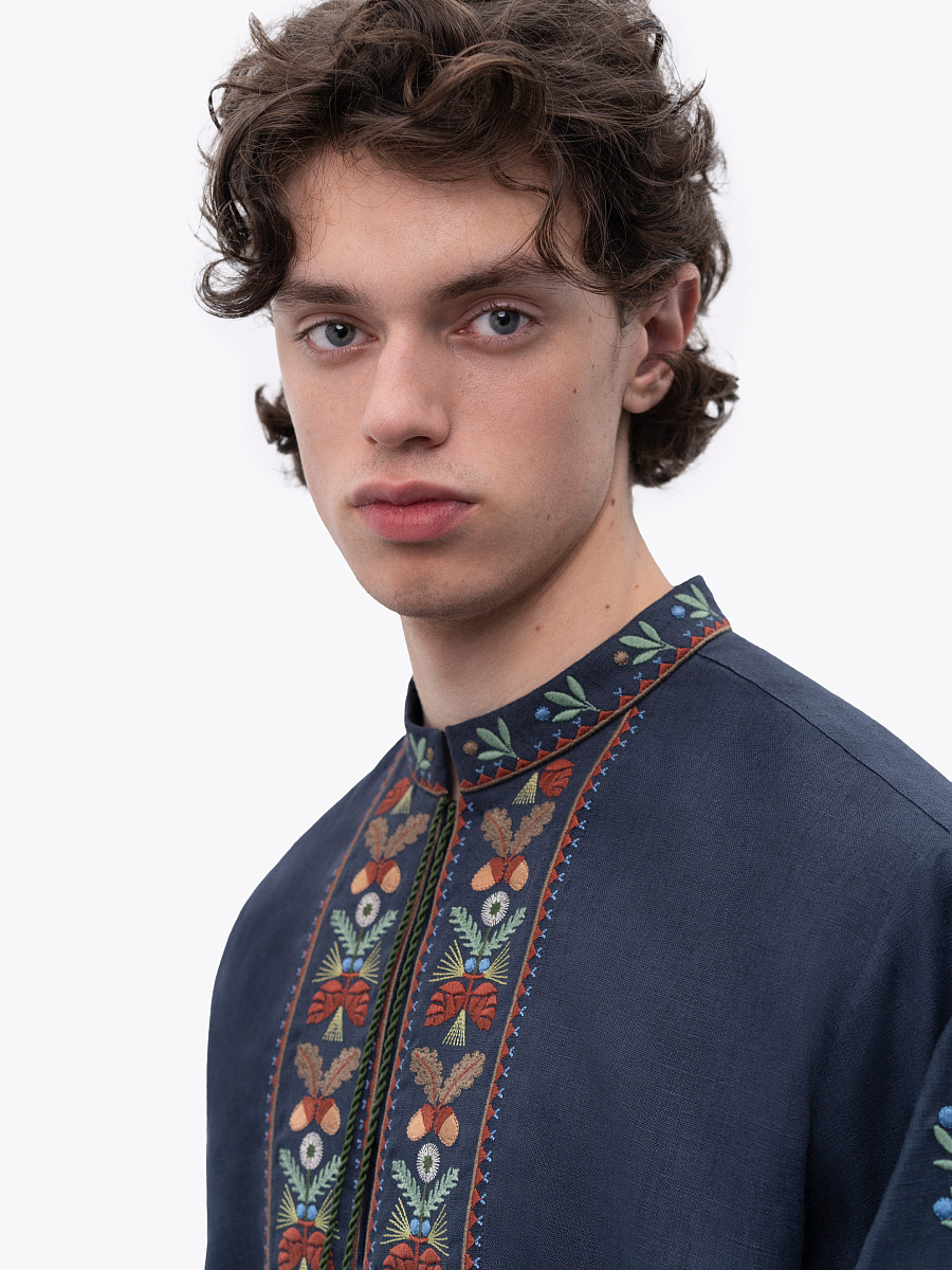 Dark blue men's embroidered shirt Lis [0]