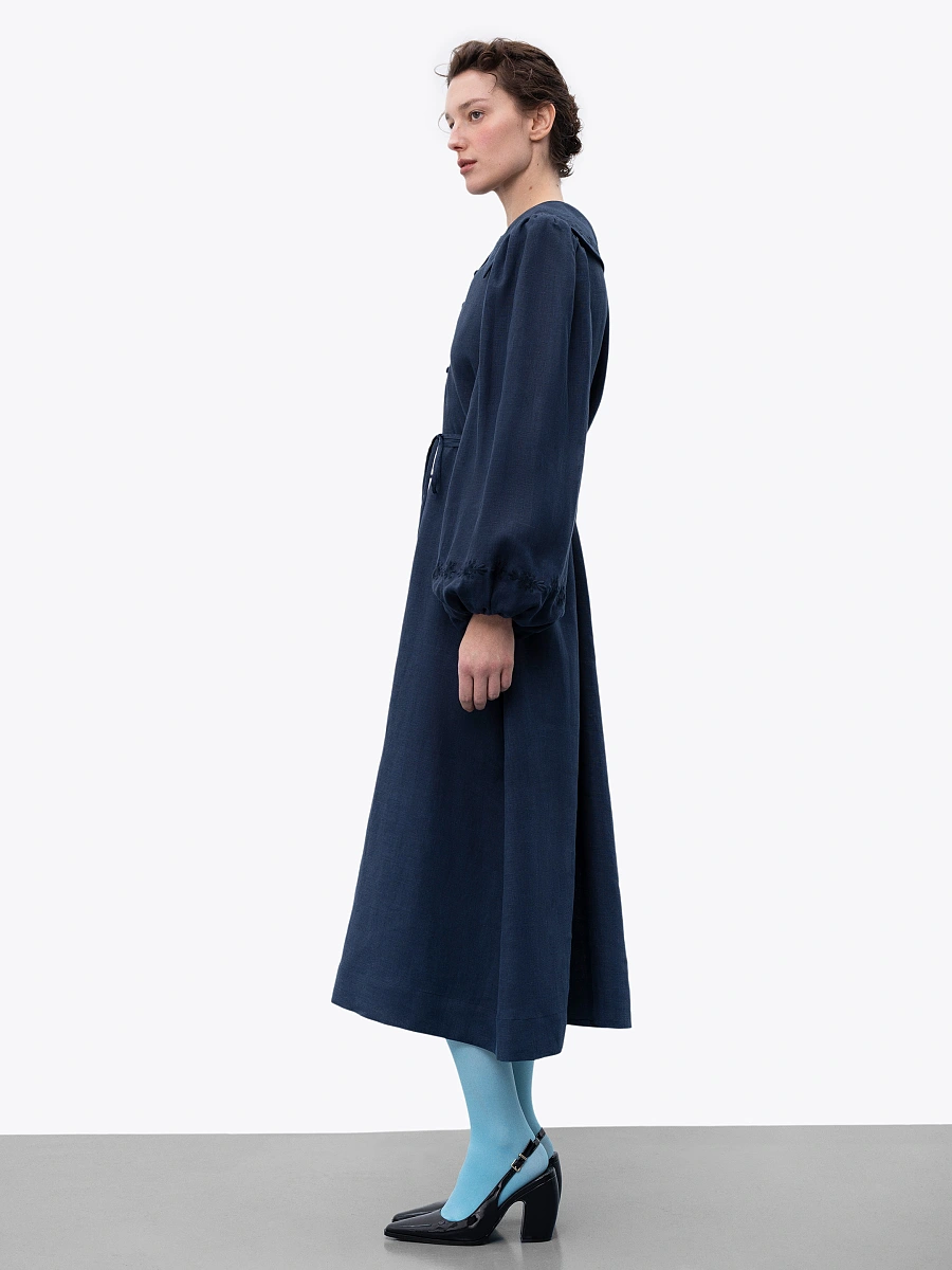 Linen dress with embroidery Pervotsvit Light — Blue