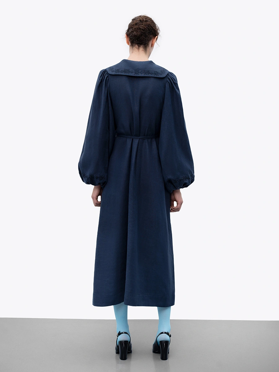 Linen dress with embroidery Pervotsvit Light — Blue
