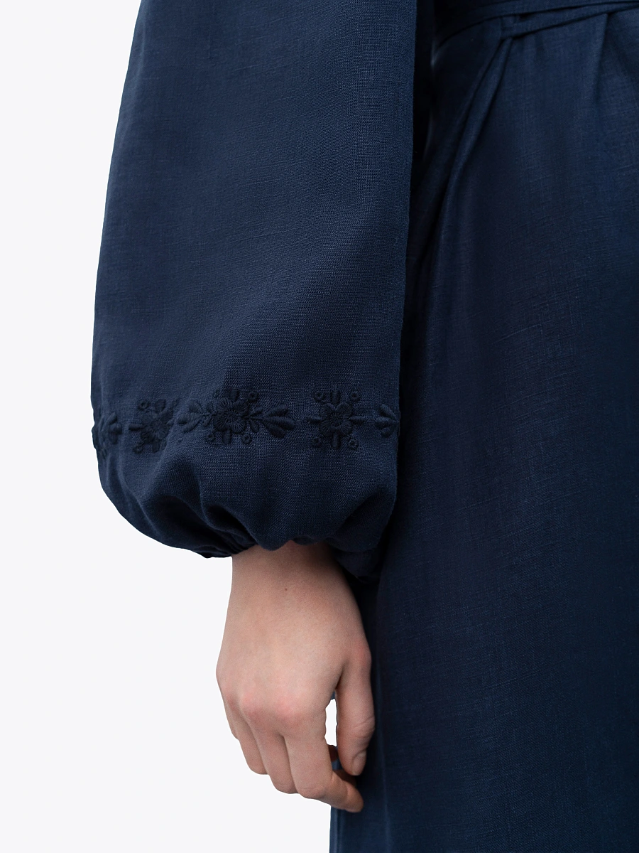 Linen dress with embroidery Pervotsvit Light — Blue