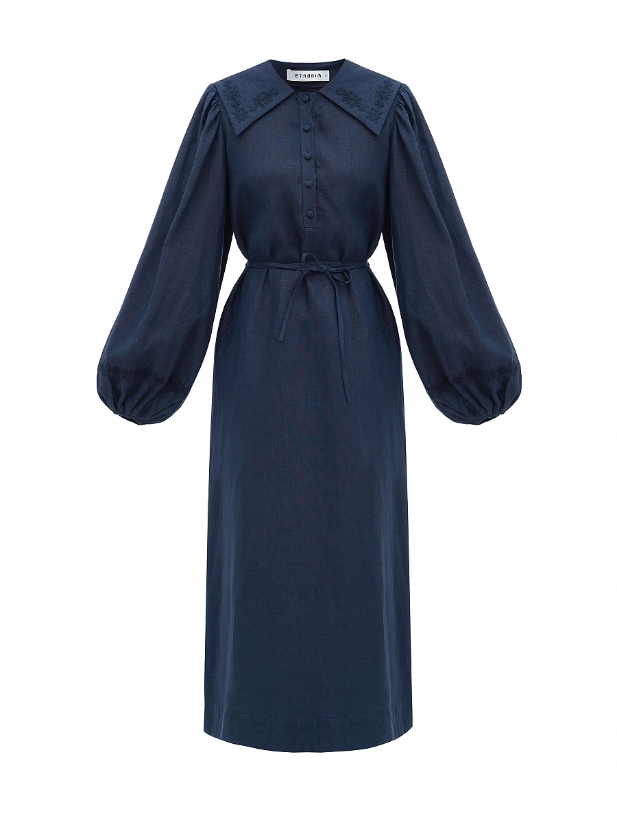 Linen dress with embroidery Pervotsvit Light — Blue
