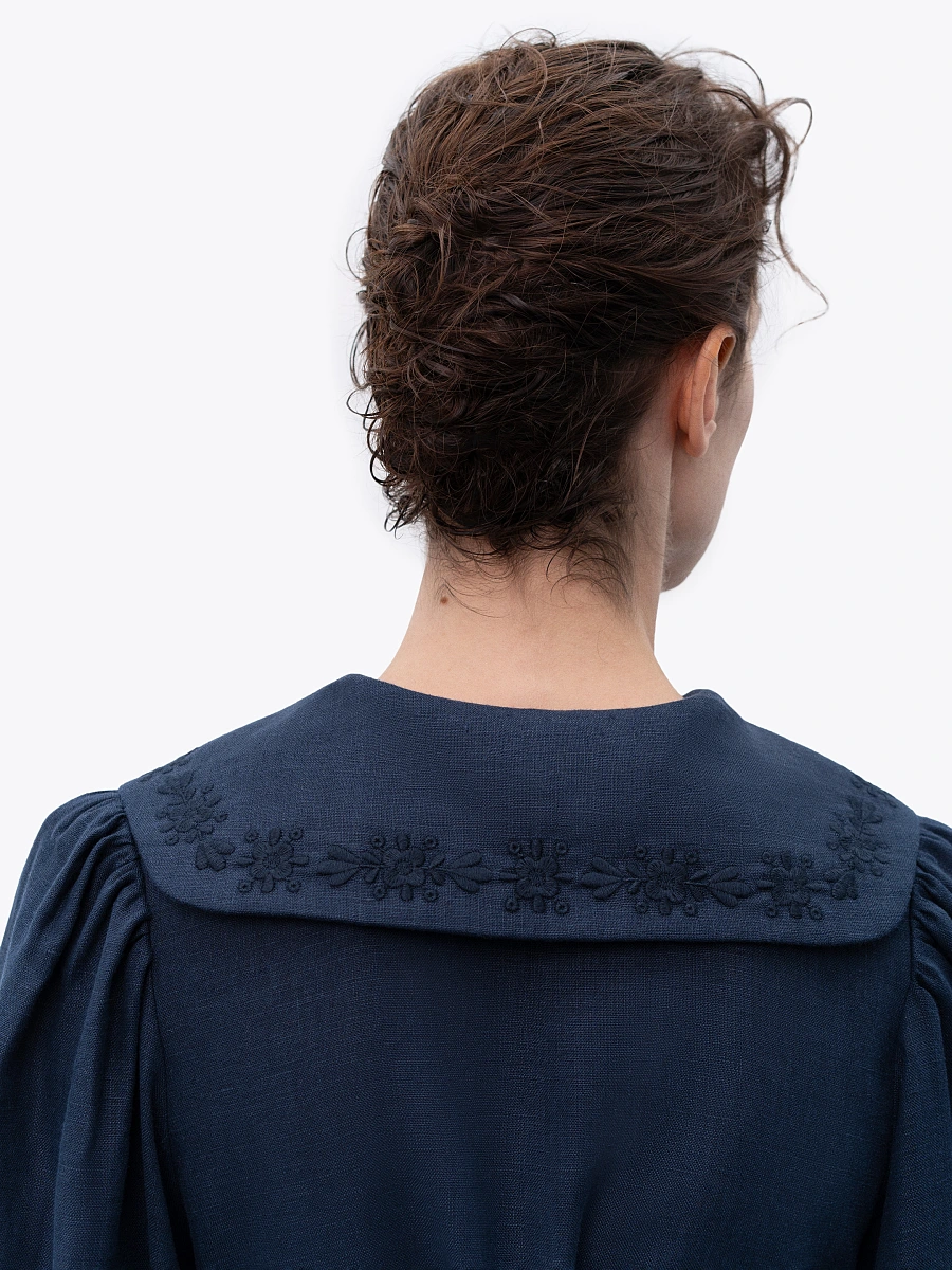 Linen dress with embroidery Pervotsvit Light — Blue