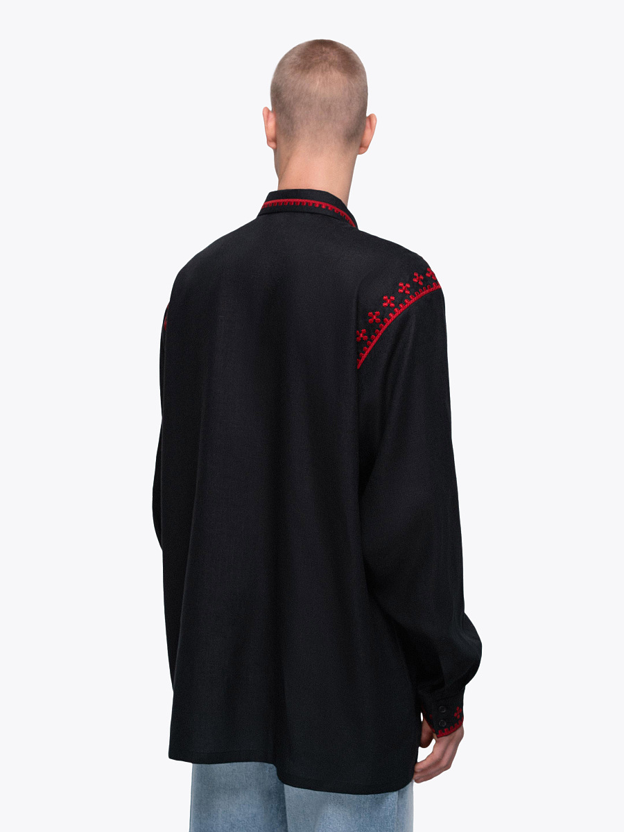 Men's embroidered shirt with a collar and massive tassels Zemlya [0]