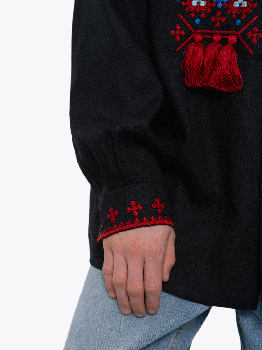 Men's embroidered shirt with a collar and massive tassels Zemlya [0]