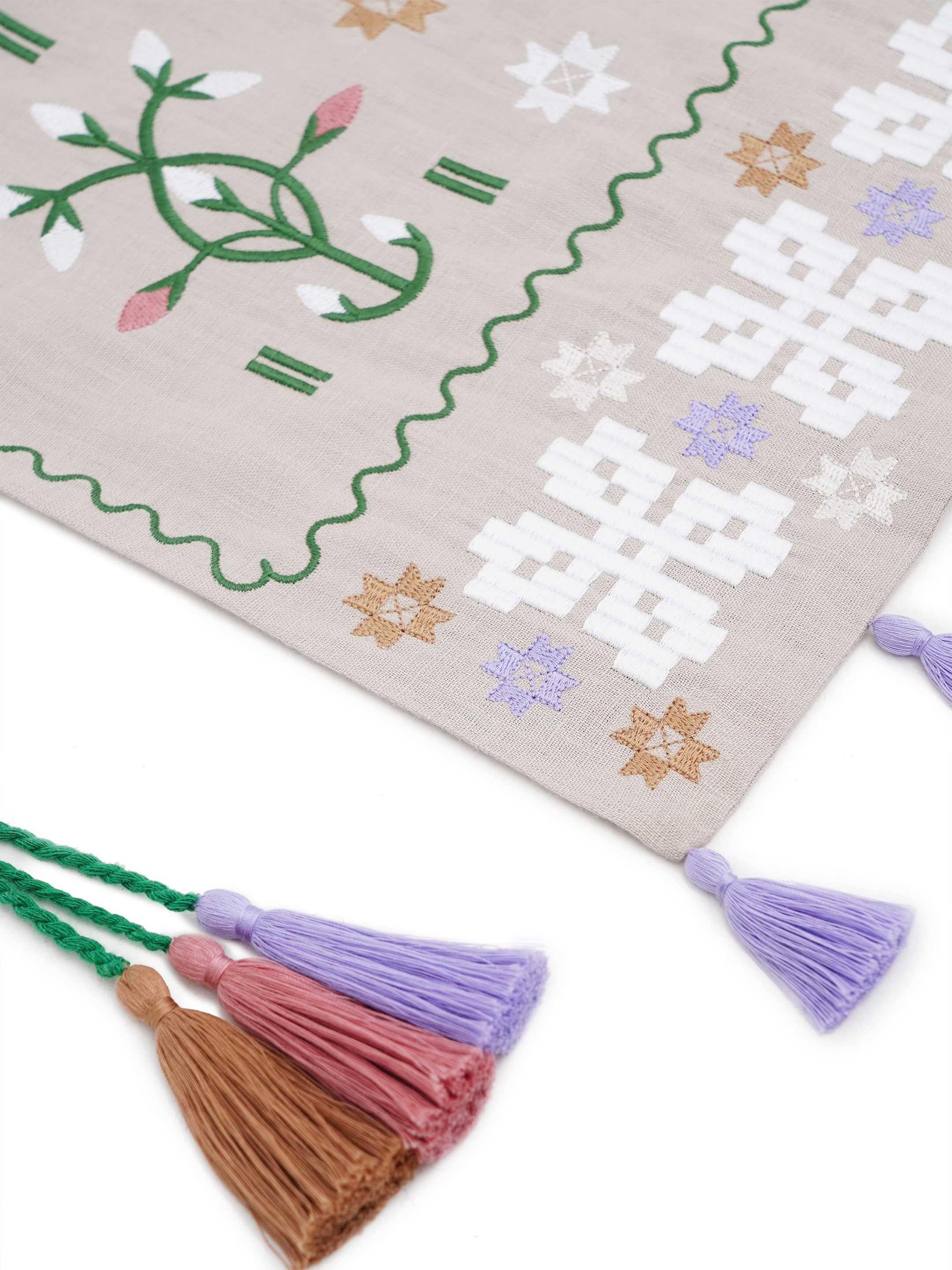 Embroidered linen apron with colored tassels Rozmay photo