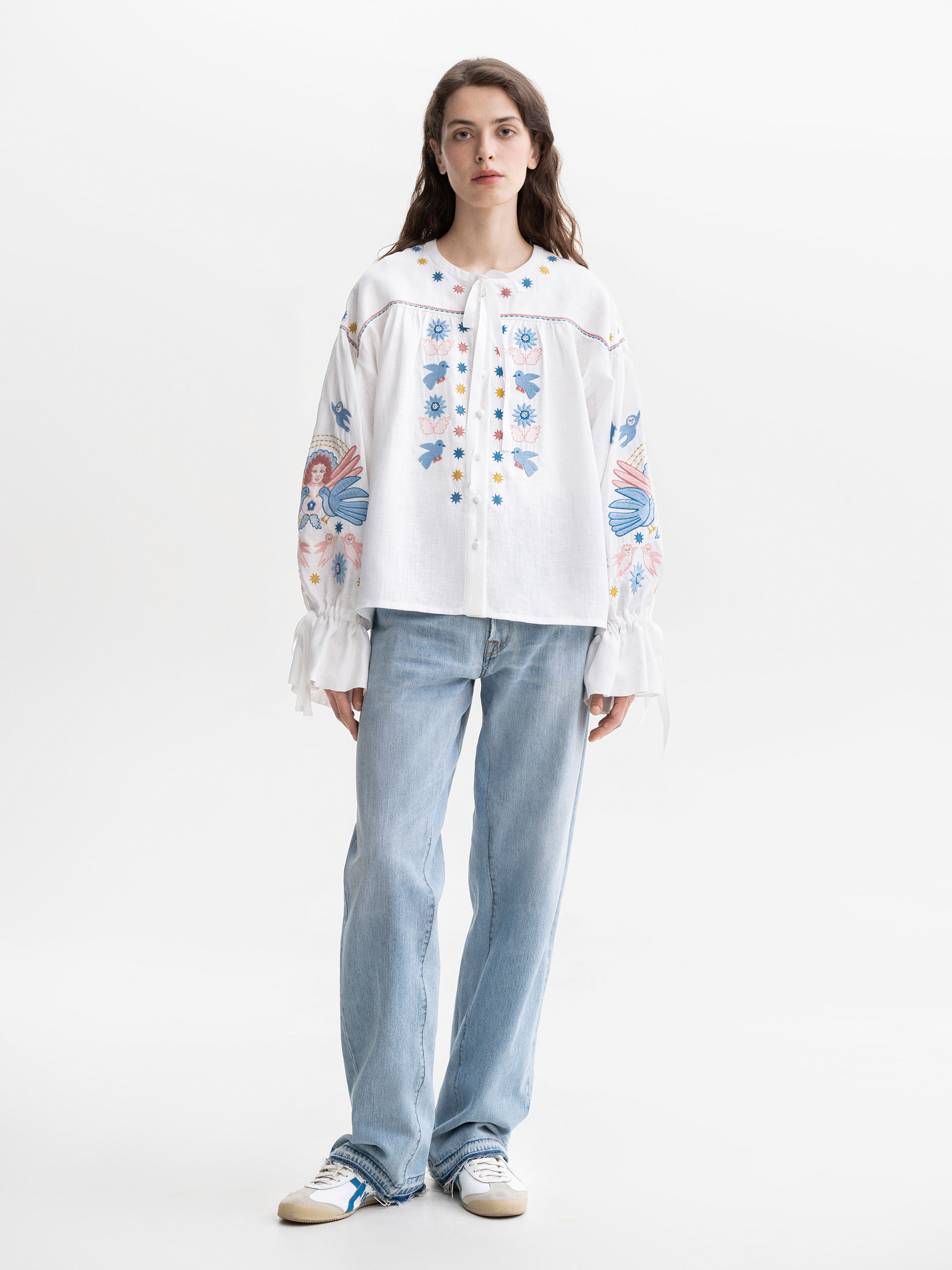 White embroidered shirt with abundant embroidery Prychornomorya cheap
