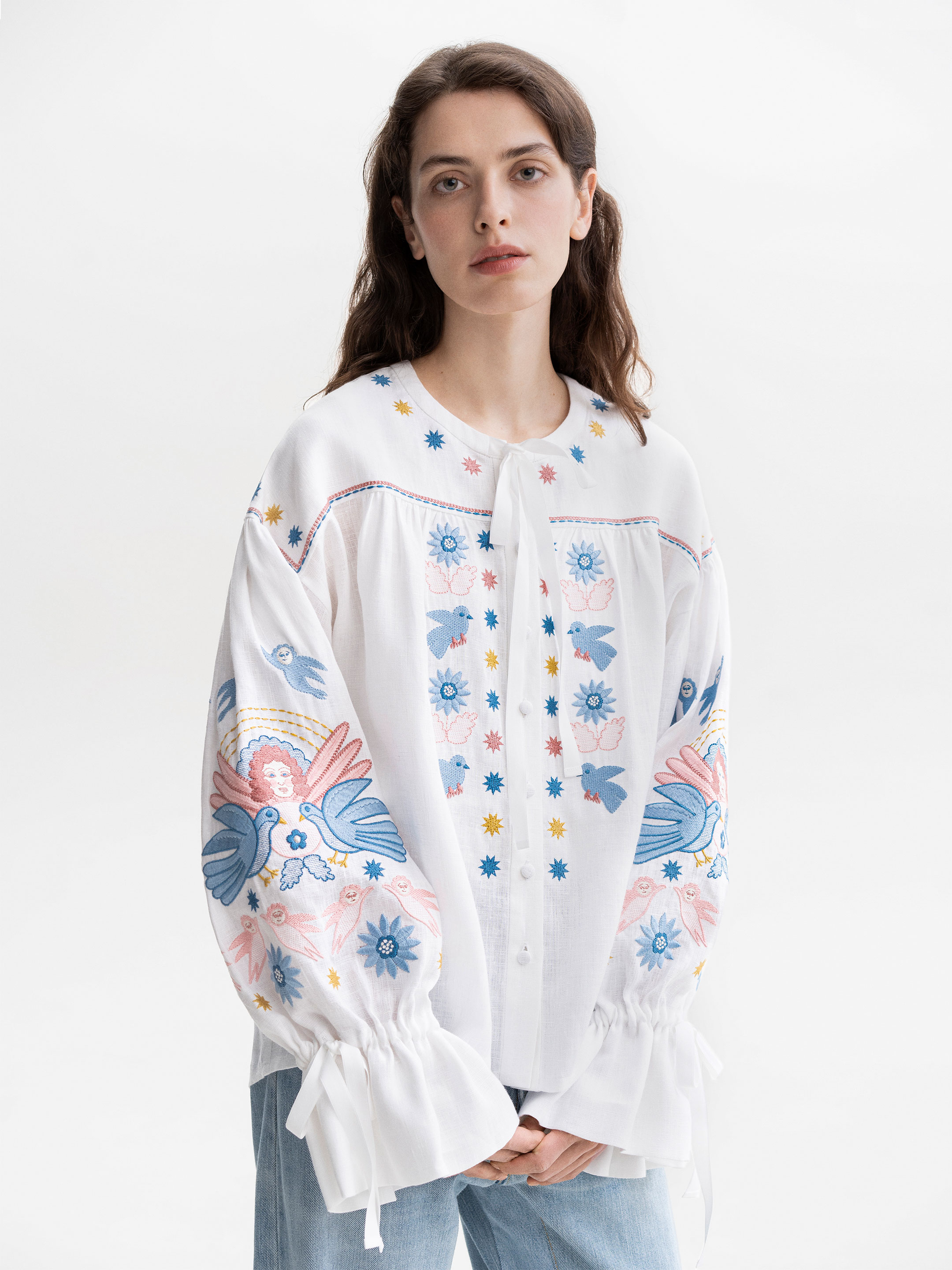 White embroidered shirt with abundant embroidery Prychornomorya Buy