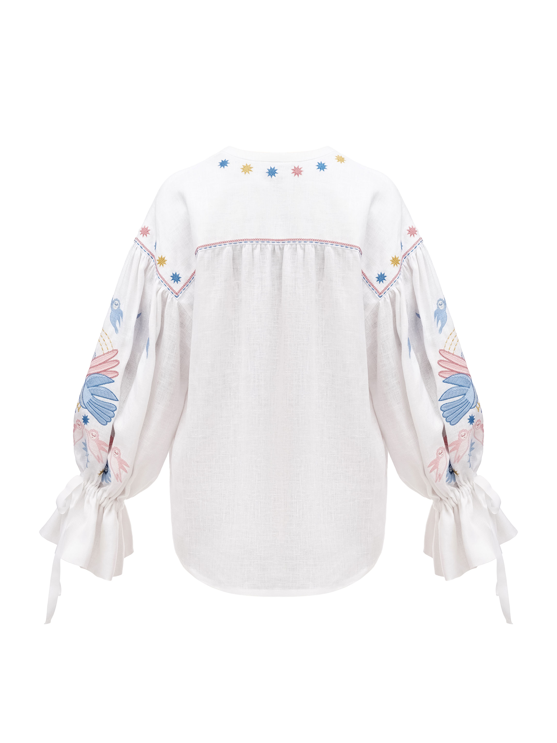 White embroidered shirt with abundant embroidery Prychornomorya fitting