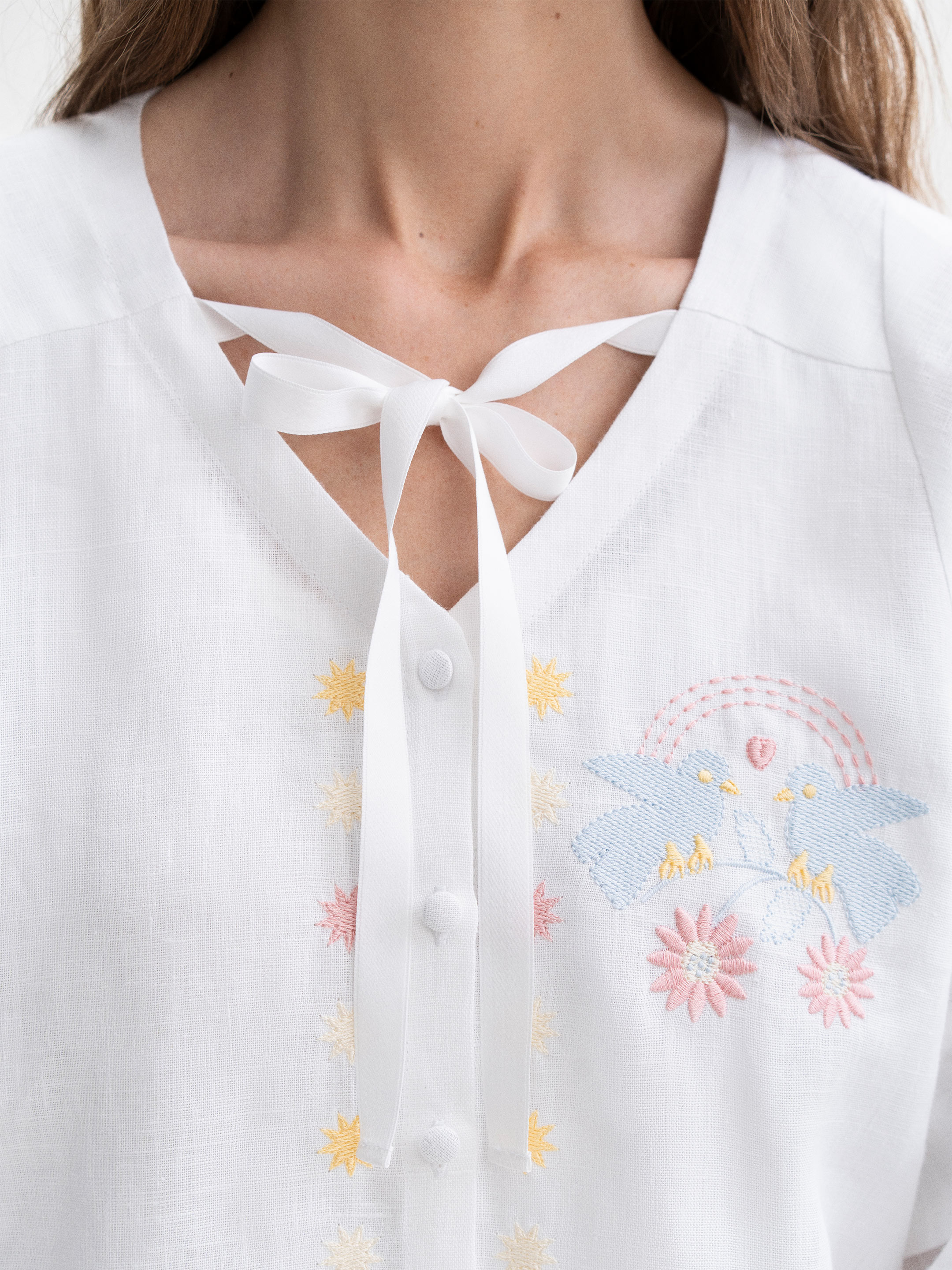 White embroidered shirt with colorful embroidery Polina choose